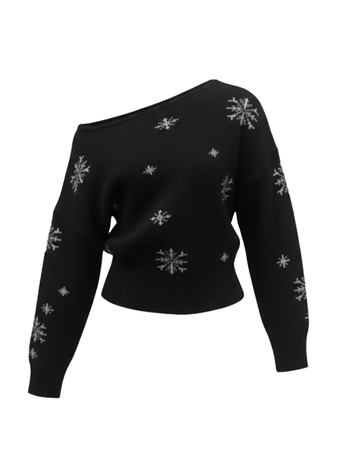 Pull à épaules obliques et motif flocon de neige de Noël des années 1970 - Image 4