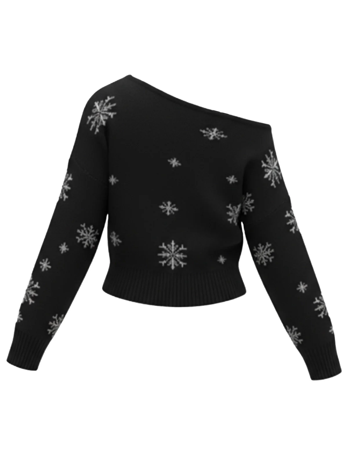 Pull à épaules obliques et motif flocon de neige de Noël des années 1970 - Image 5