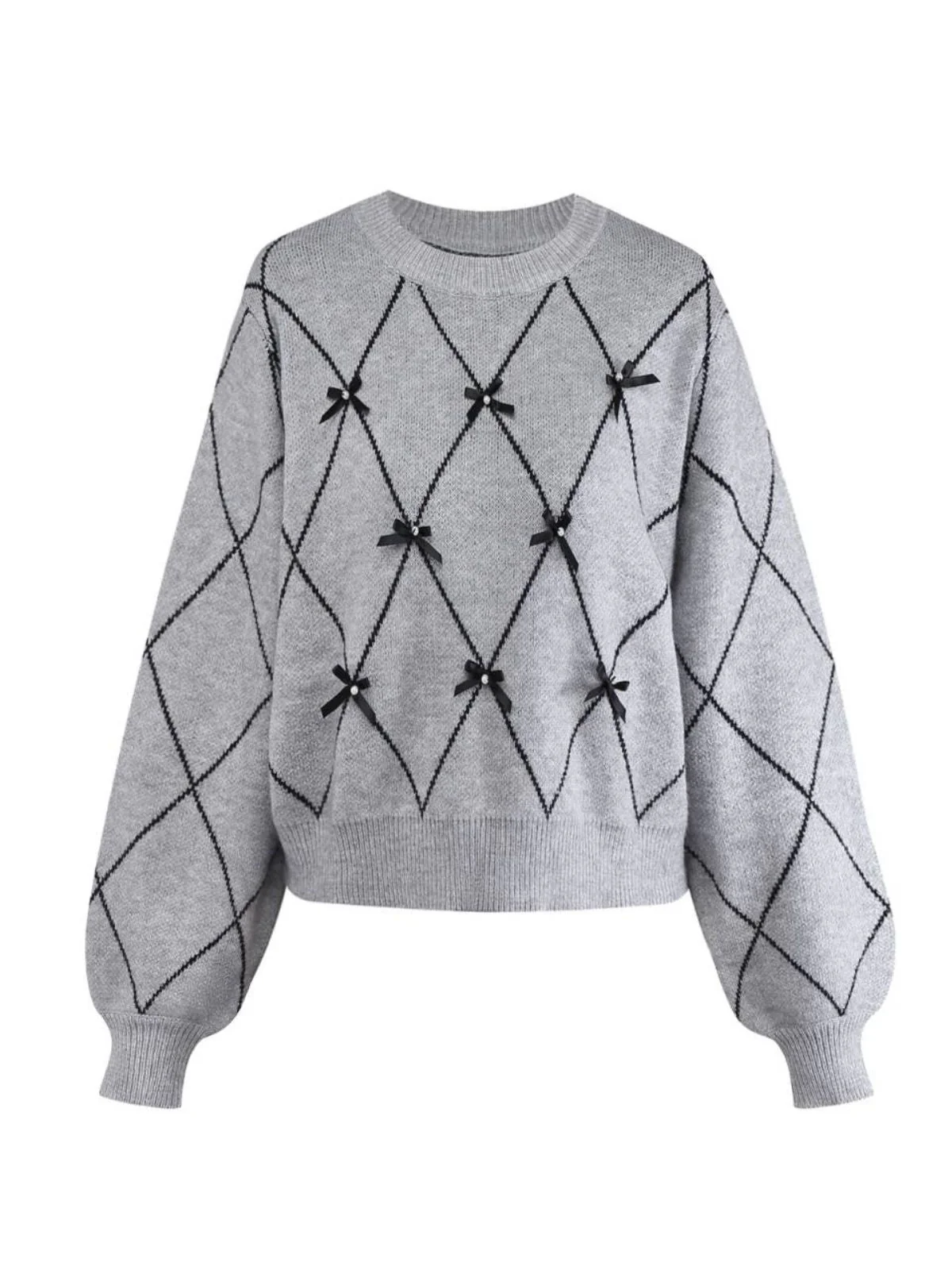 Pull-over gris à col rond et nœud papillon années 1950
