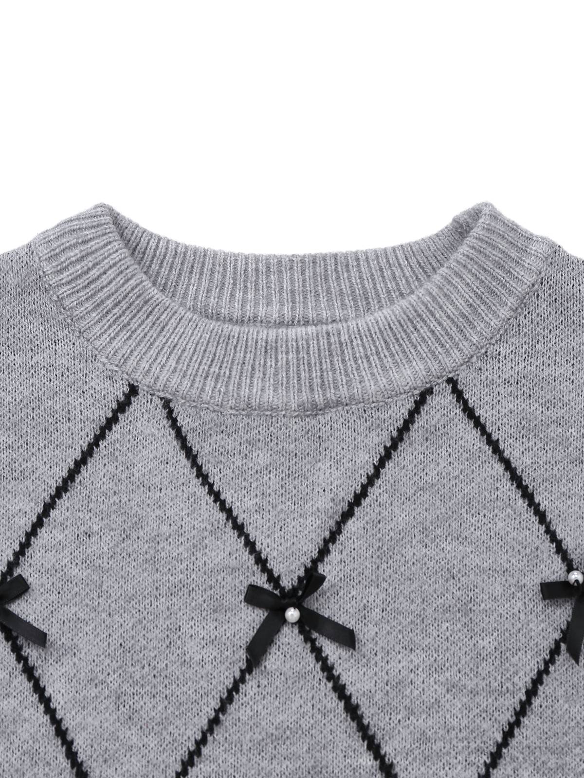 Pull-over gris à col rond et nœud papillon années 1950 - Image 4