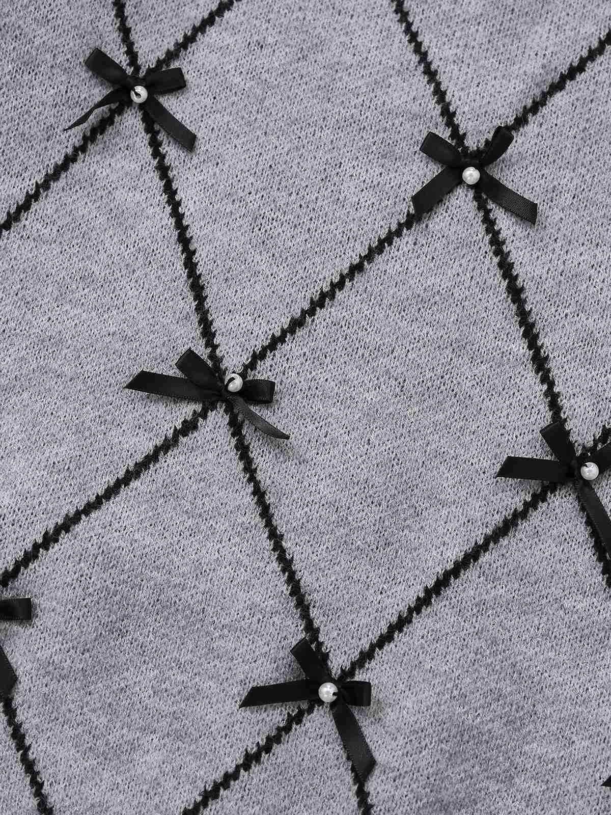 Pull-over gris à col rond et nœud papillon années 1950 - Image 7