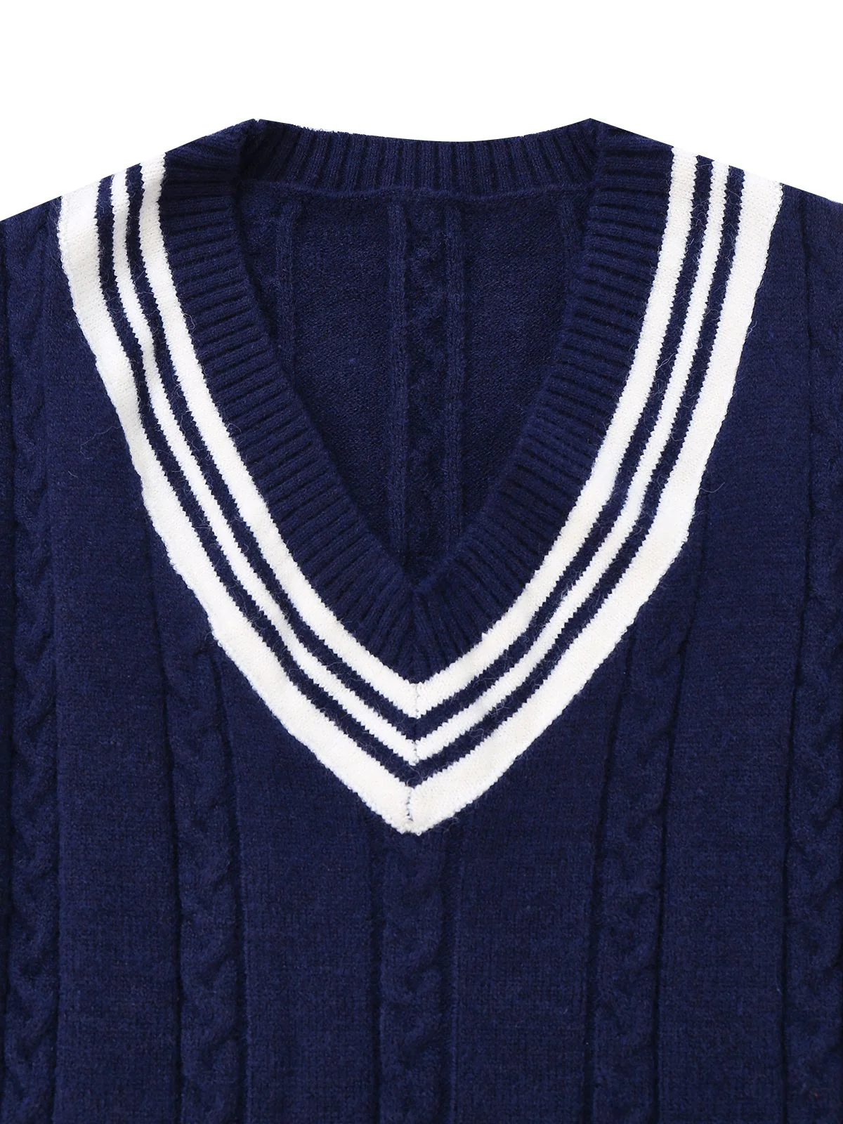 Pull rayé bleue à col en V en maille style nautique années 1950 - Image 4
