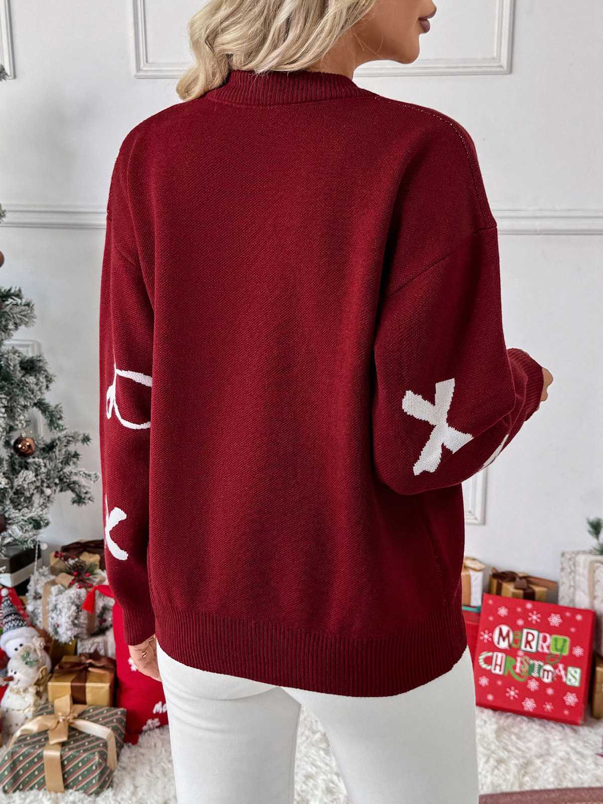 Pull rouge bordeaux motif nœud papillon années 1950 - Image 4