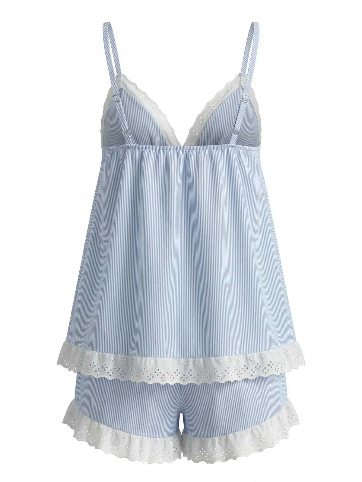 Pyjama babydoll dentelle rayures fines bleu années 1960 - Image 3