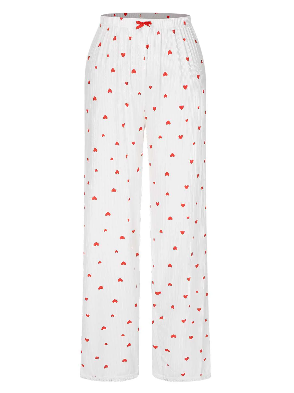 Pyjama blanc à manches longues avec nœud et motif cœur des années 1970 - Image 5