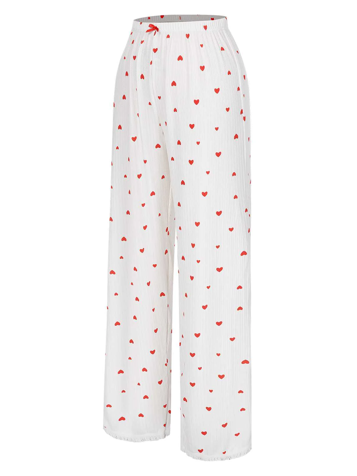 Pyjama blanc à manches longues avec nœud et motif cœur des années 1970 - Image 7