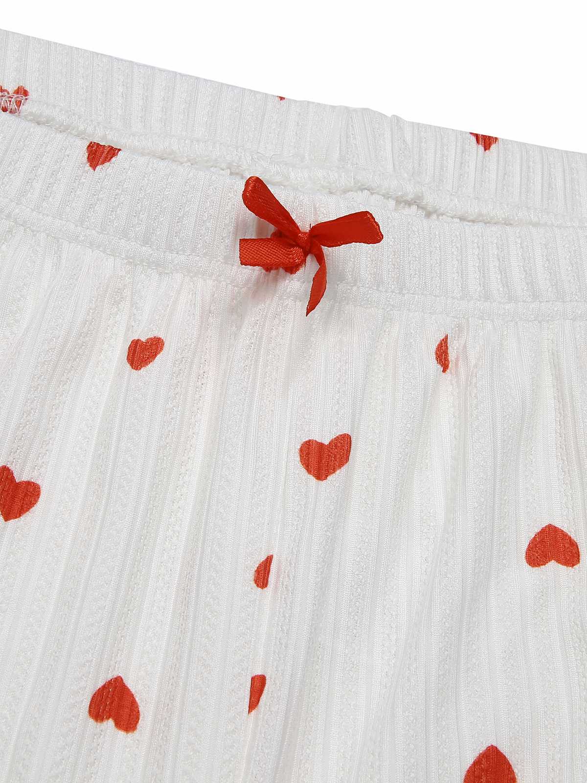 Pyjama blanc à manches longues avec nœud et motif cœur des années 1970 - Image 9