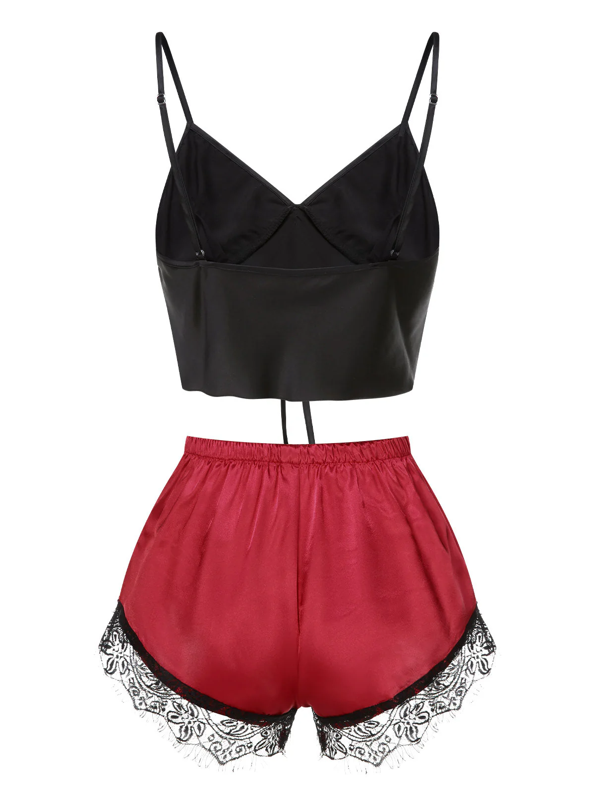 Pyjama noir et rouge à bretelles bordure en dentelle des années 1950 - Image 3