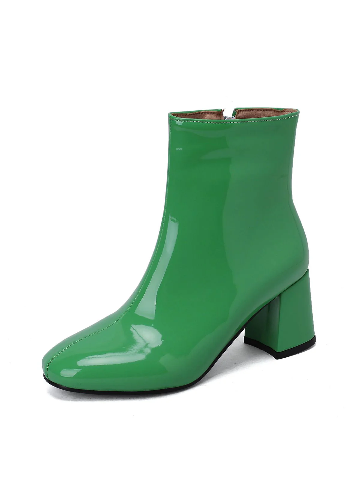 Bottines à talons épais en cuir verni rétro - Image 10