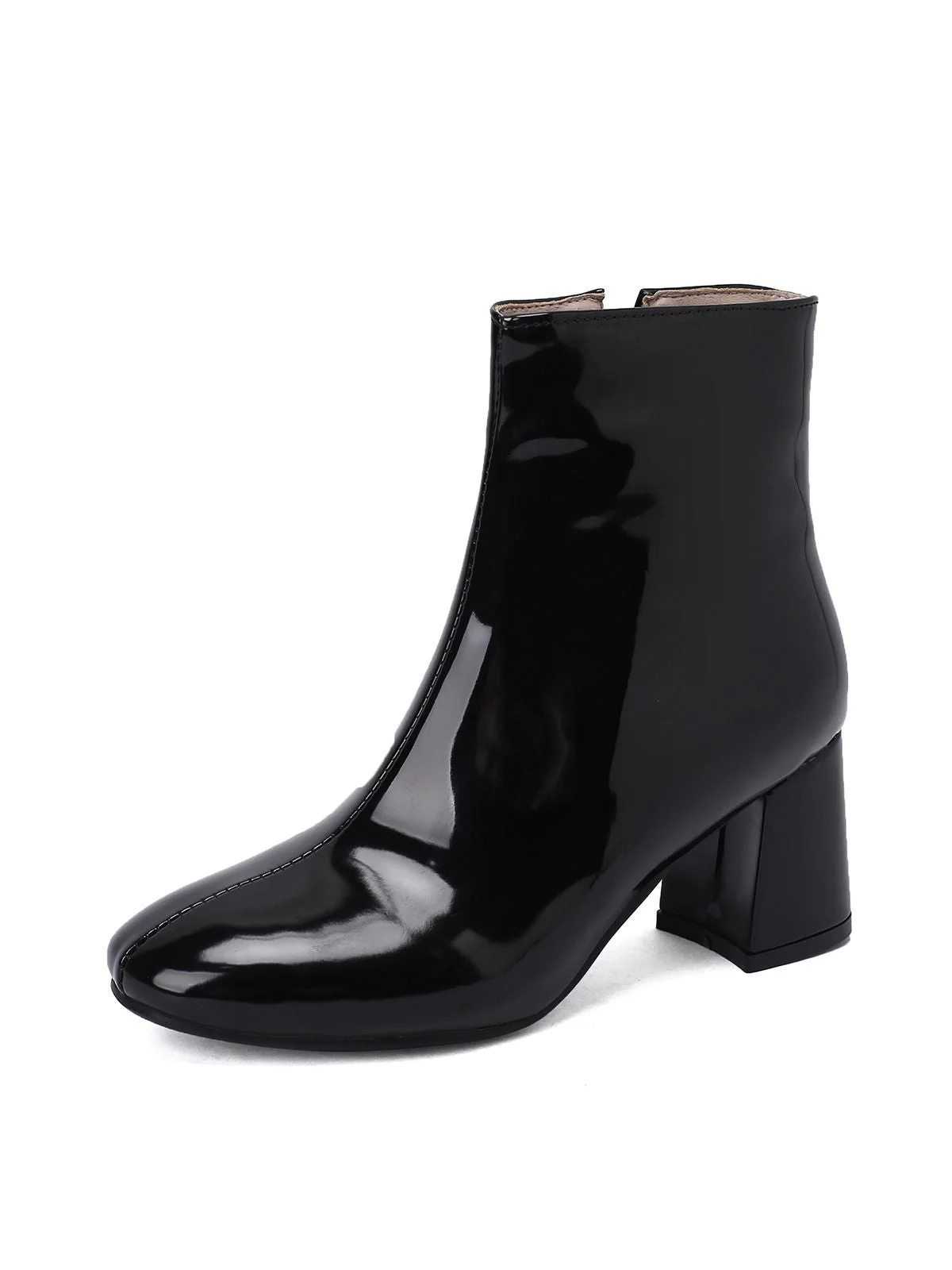 Bottines à talons épais en cuir verni rétro - Image 4