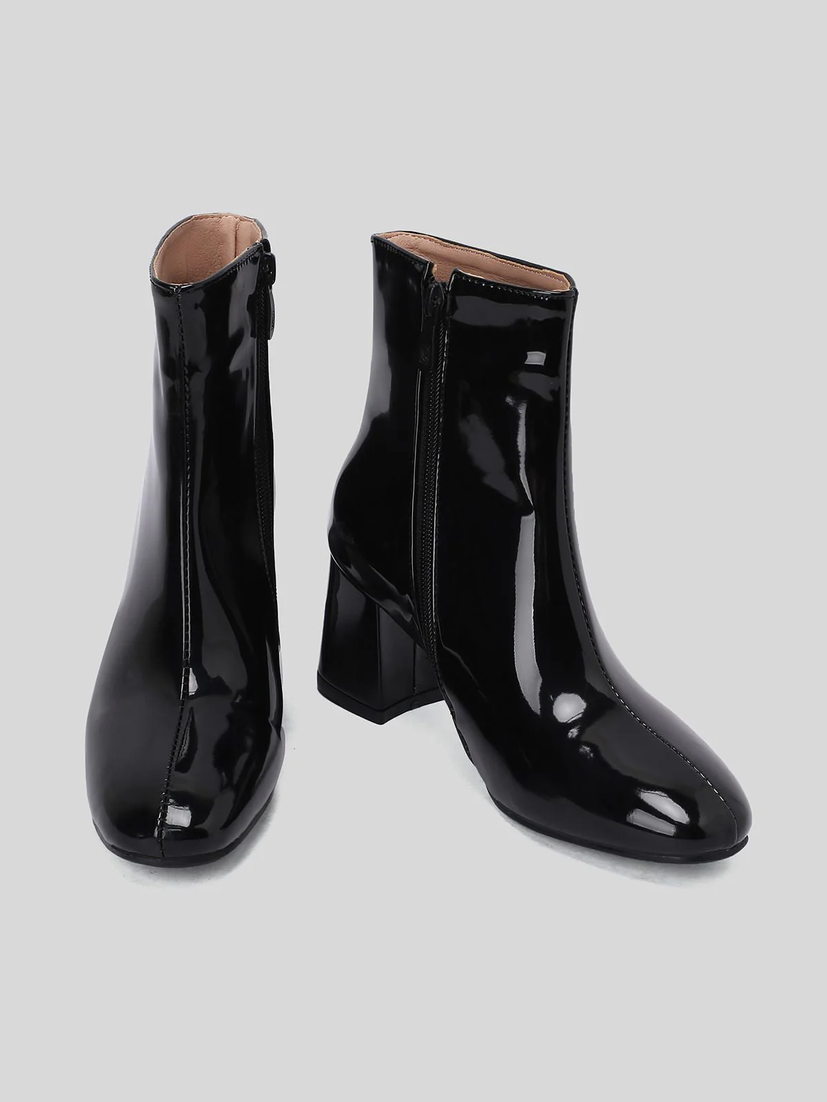 Bottines à talons épais en cuir verni rétro - Image 5