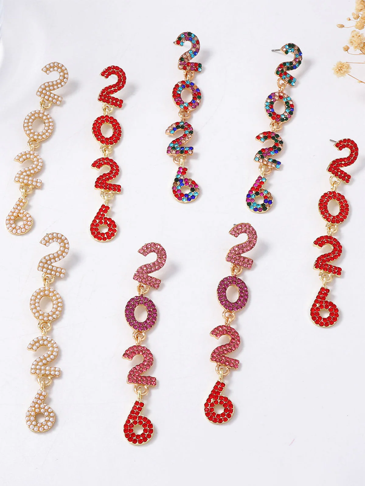 Boucles d'oreilles pendantes strass 2026 colorées pour le Nouvel An - Image 14