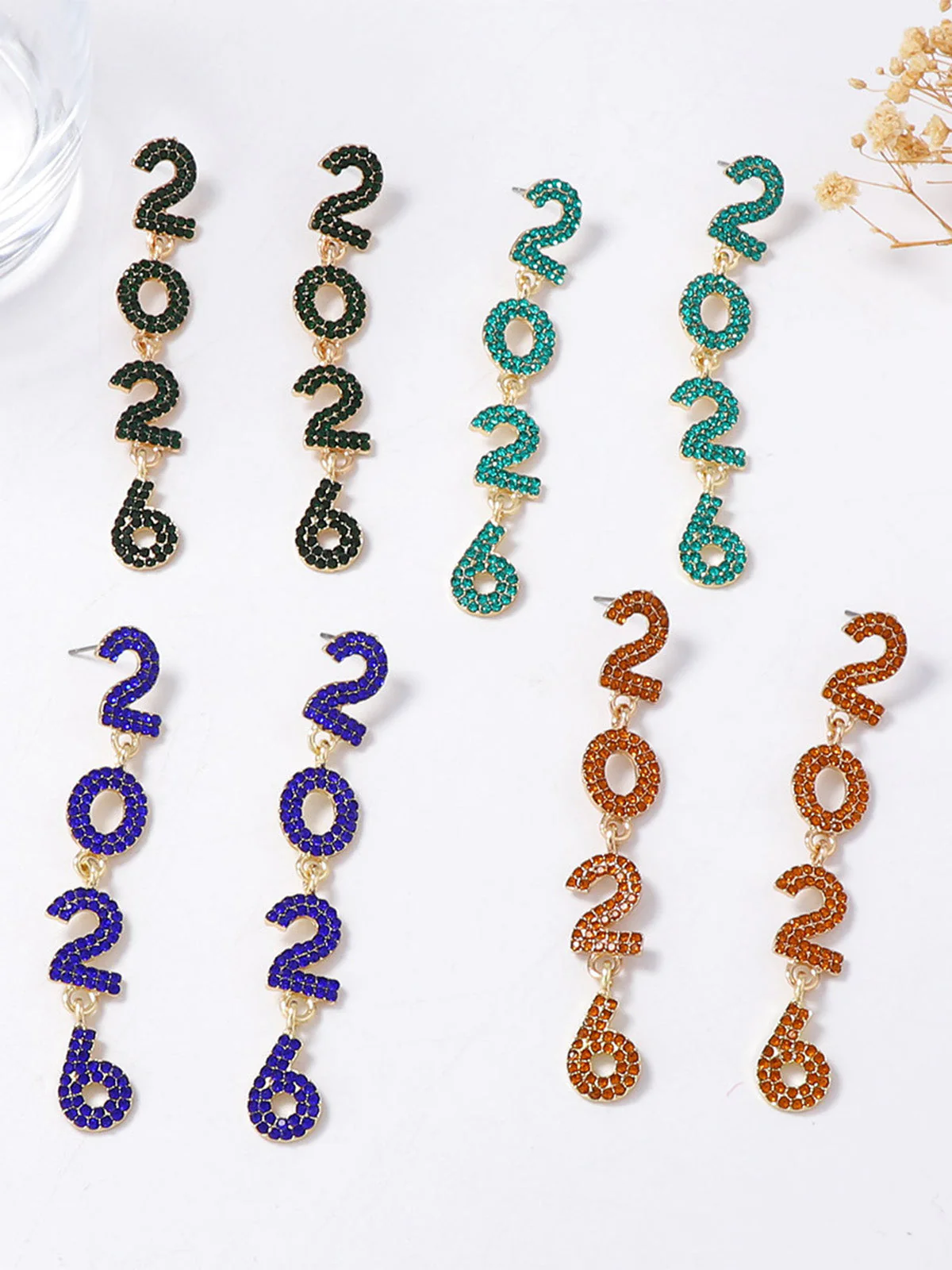 Boucles d'oreilles pendantes strass 2026 colorées pour le Nouvel An - Image 15