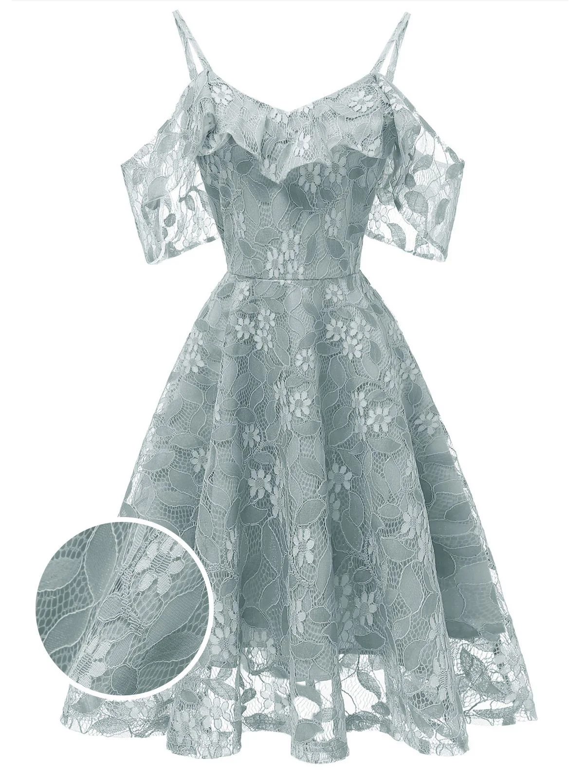 Robe à Bretelle Vintage Rose Année 50 à Volants Dos Nu Dentelle Cocktail