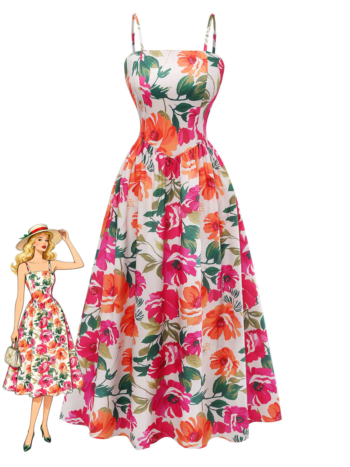 Robe à Bretelles Fines Fleur Bohème Années 70