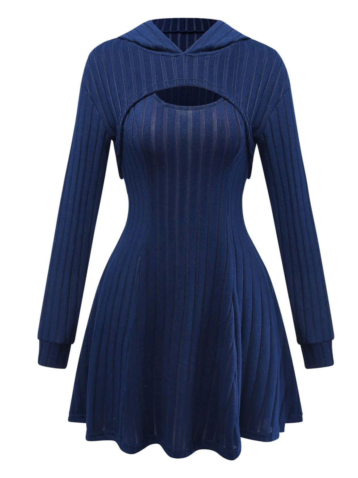 Robe à capuche en tricot côtelée et découpes avec cape des années 1940