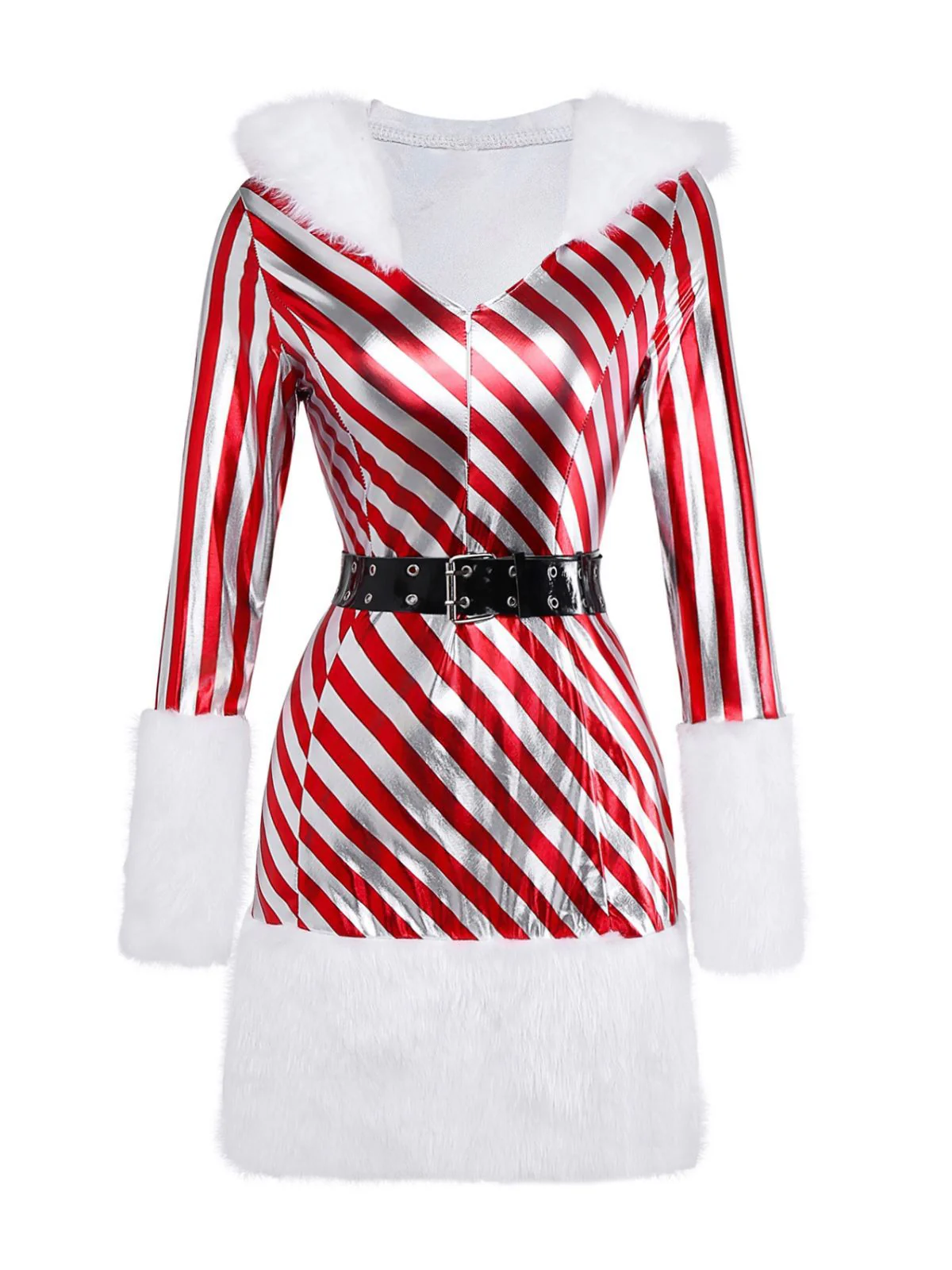 Robe à capuche et jambières rouges à rayures style canne à sucre des années 1960 - Image 2