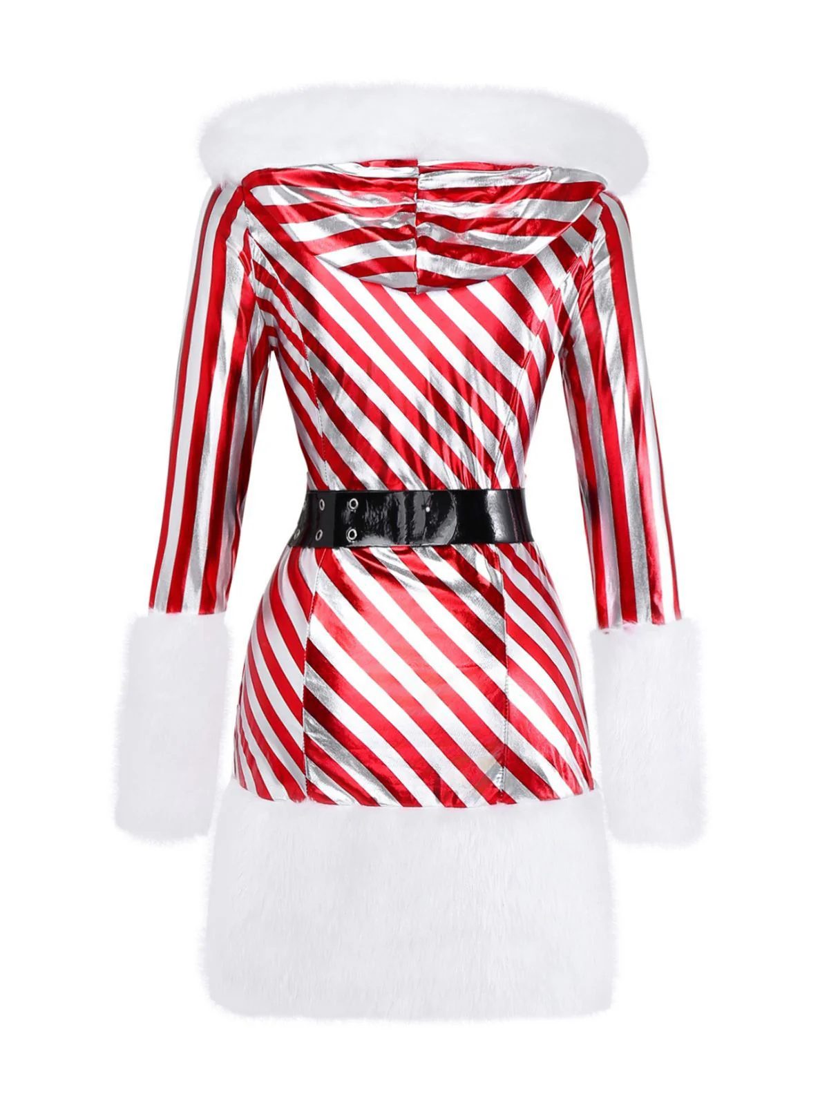 Robe à capuche et jambières rouges à rayures style canne à sucre des années 1960 - Image 3