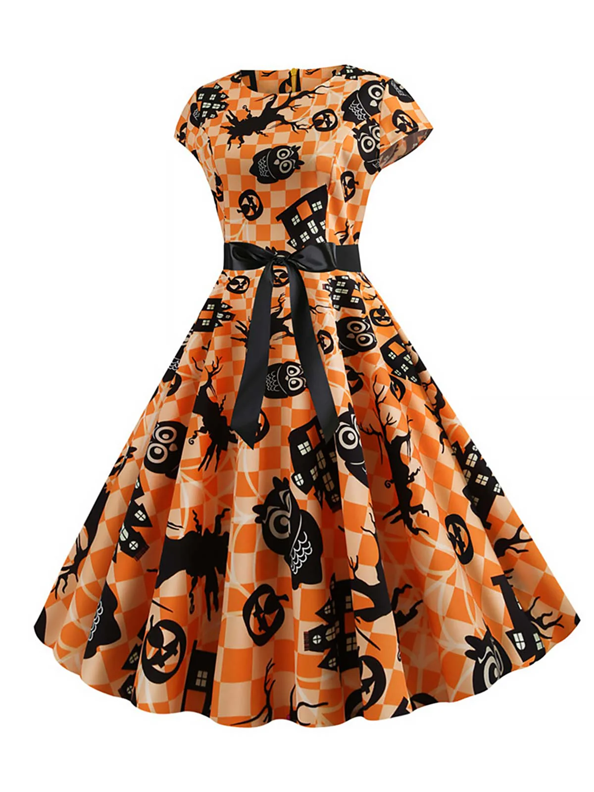 Robe à carreaux orange citrouille d'Halloween des années 1950 - Image 2