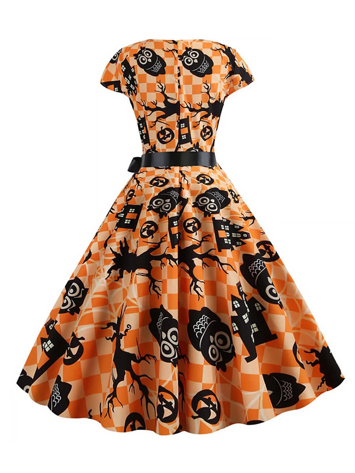 Robe à carreaux orange citrouille d'Halloween des années 1950 - Image 3
