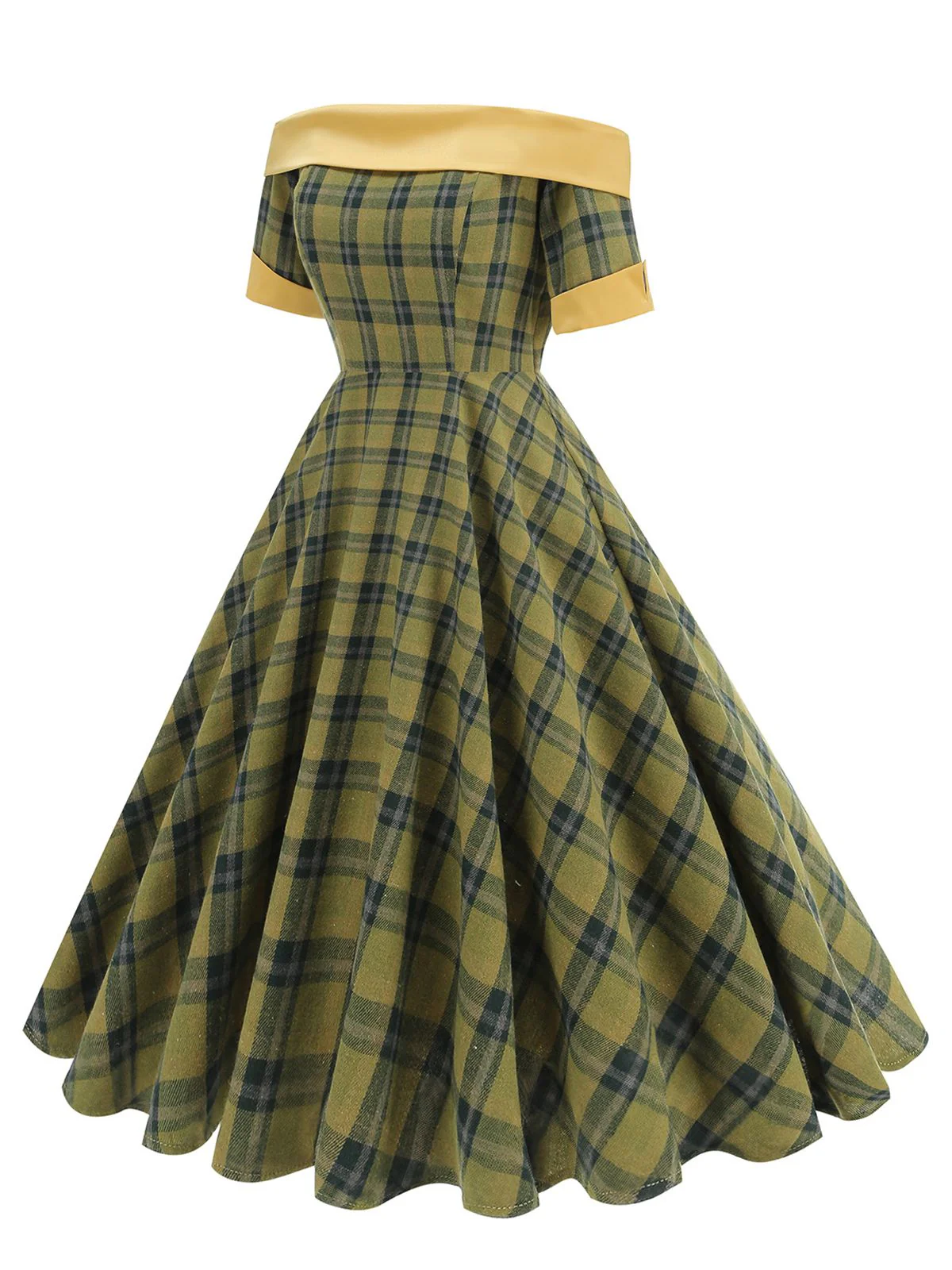 Robe à carreaux patchwork vintage à épaules dénudées des années 1950 - Image 2