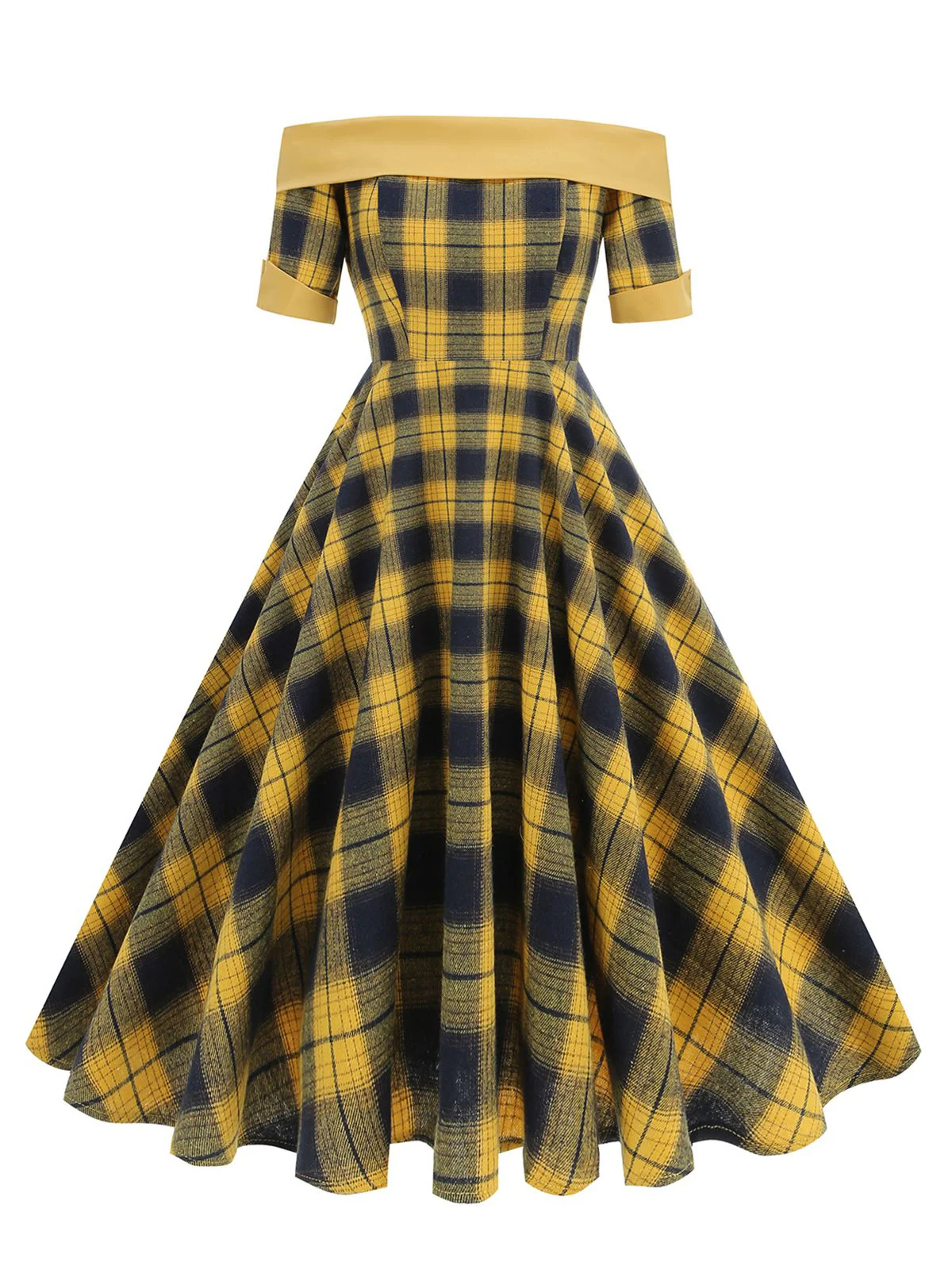 Robe à carreaux patchwork vintage à épaules dénudées des années 1950 - Image 4