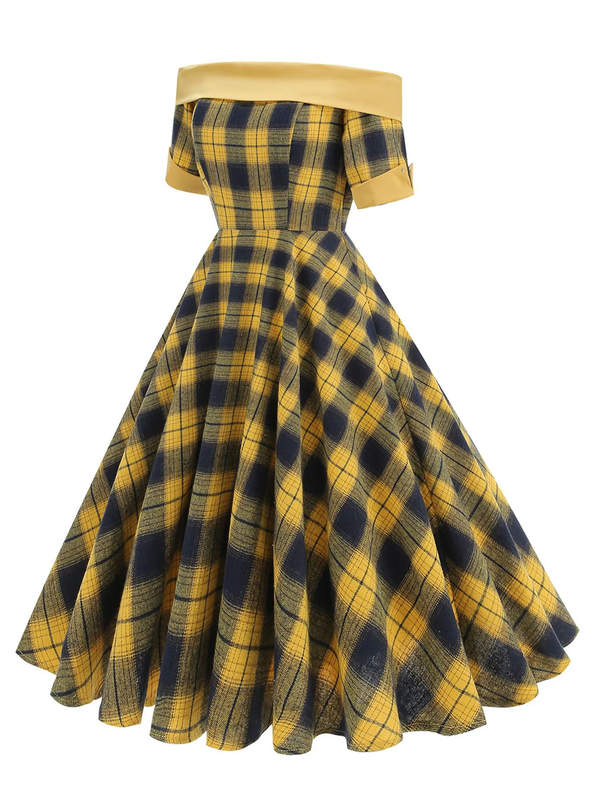 Robe à carreaux patchwork vintage à épaules dénudées des années 1950 - Image 5