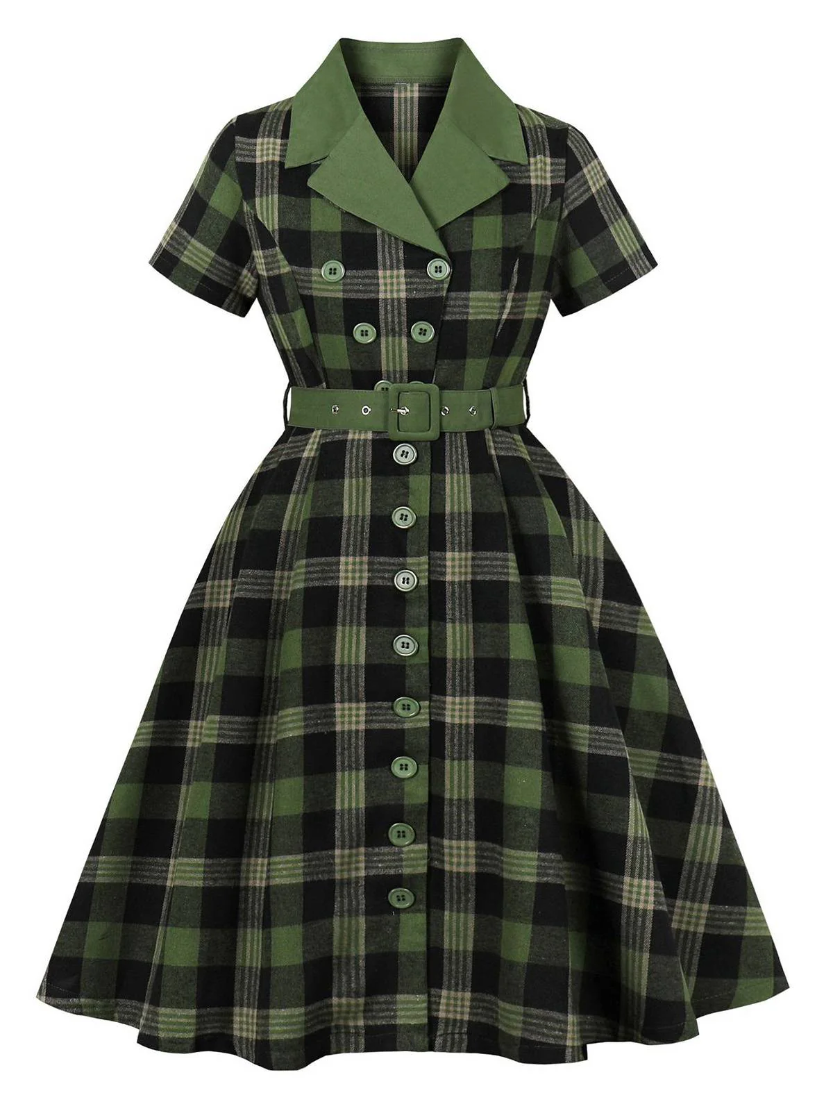 Robe à carreaux vichy avec ceinture et revers boutonnés des années 1950 - Image 7