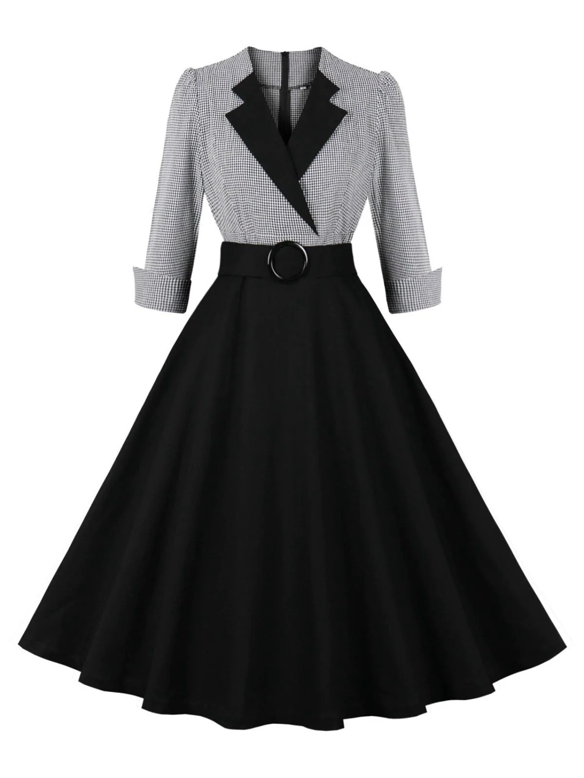 Robe à carreaux vichy colorblock col cranté des années 1950 - Image 6