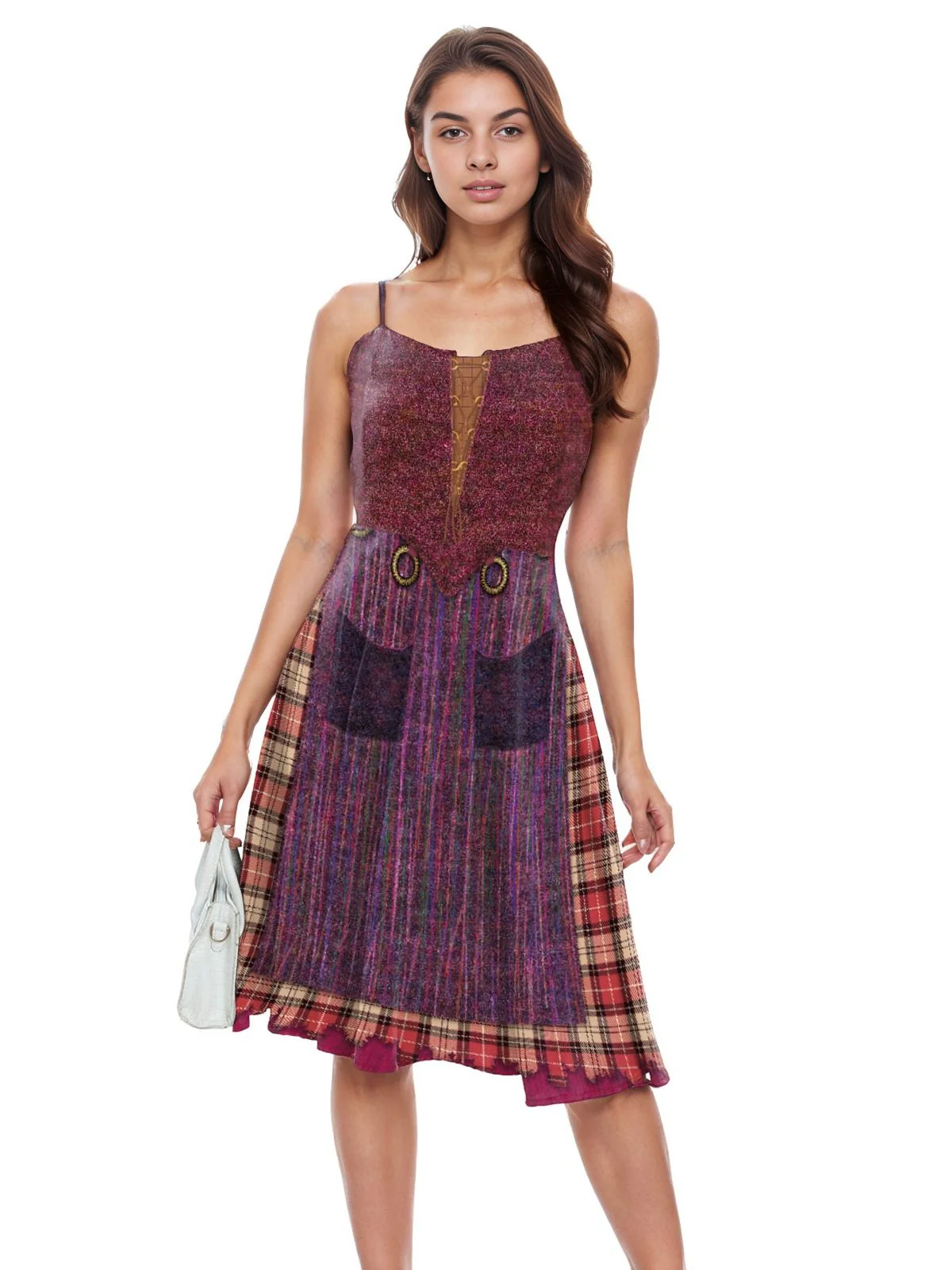Robe à doubles bretelles à carreaux marron Sanderson Sisters des années 1950 - Image 4
