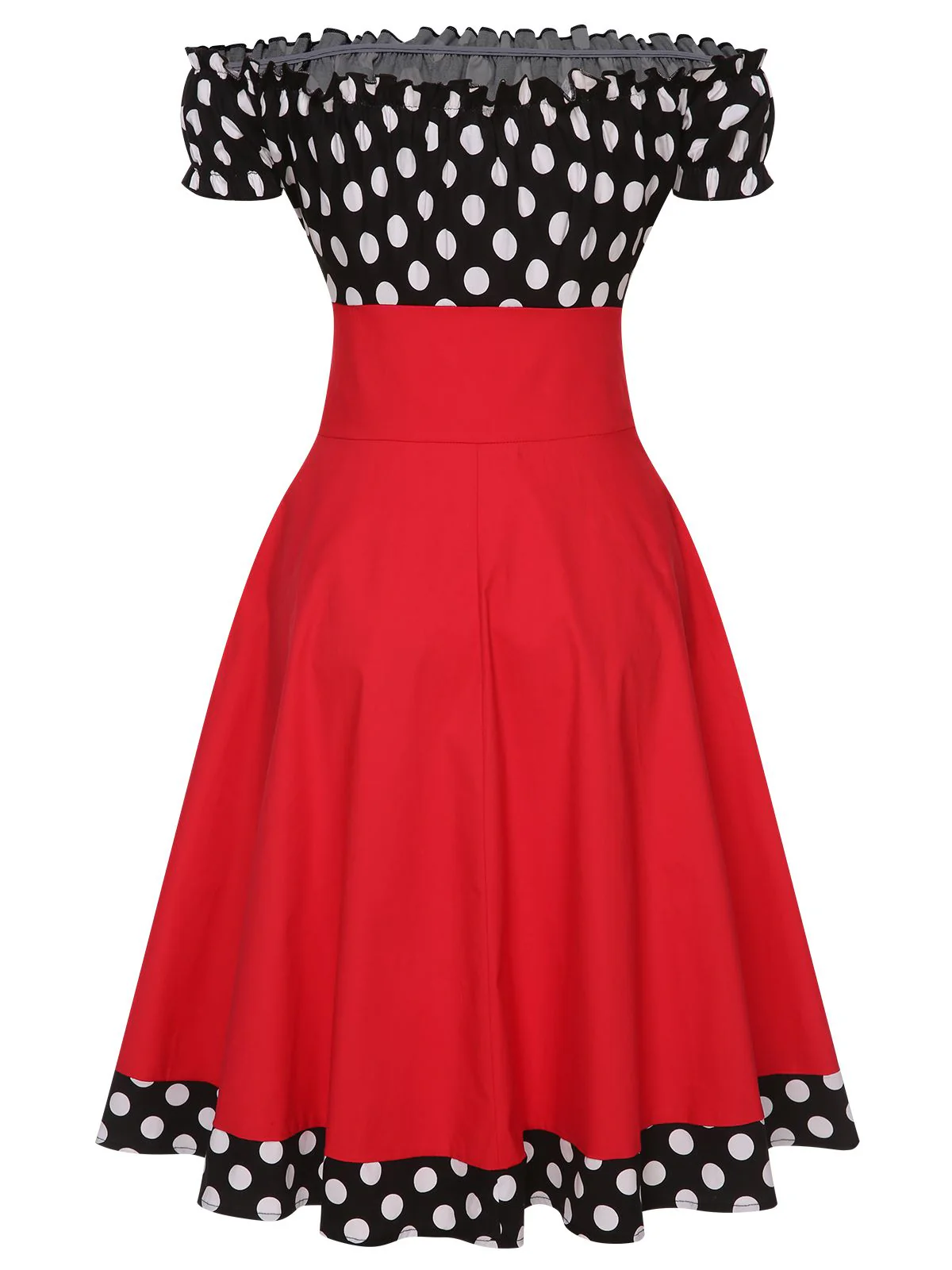 Robe à épaules dénudées à pois noirs et rouges des années 1950 - Image 3