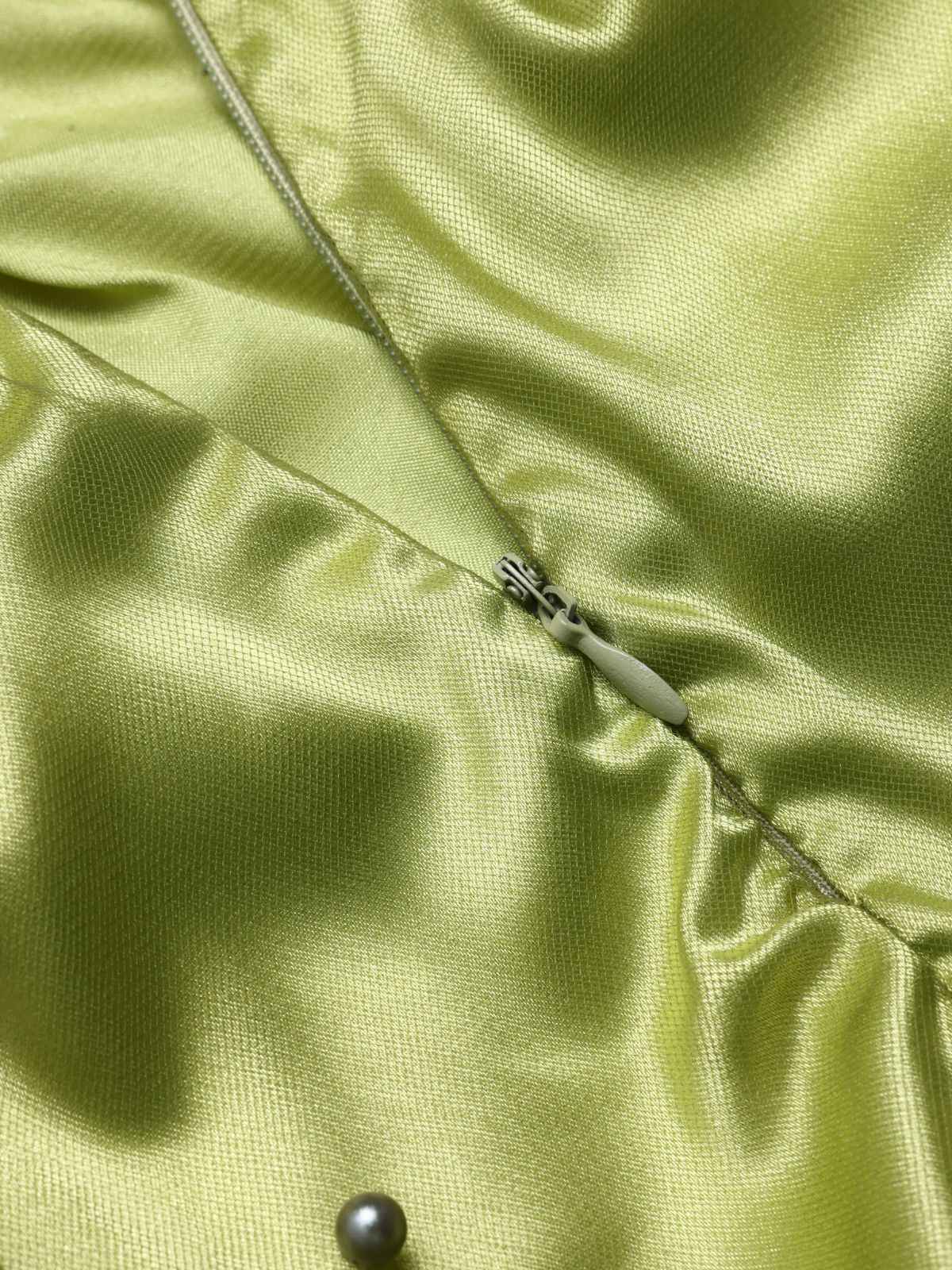 Robe à épaules dénudées et bretelles en maille et satin chartreuse des années 1950 - Image 5