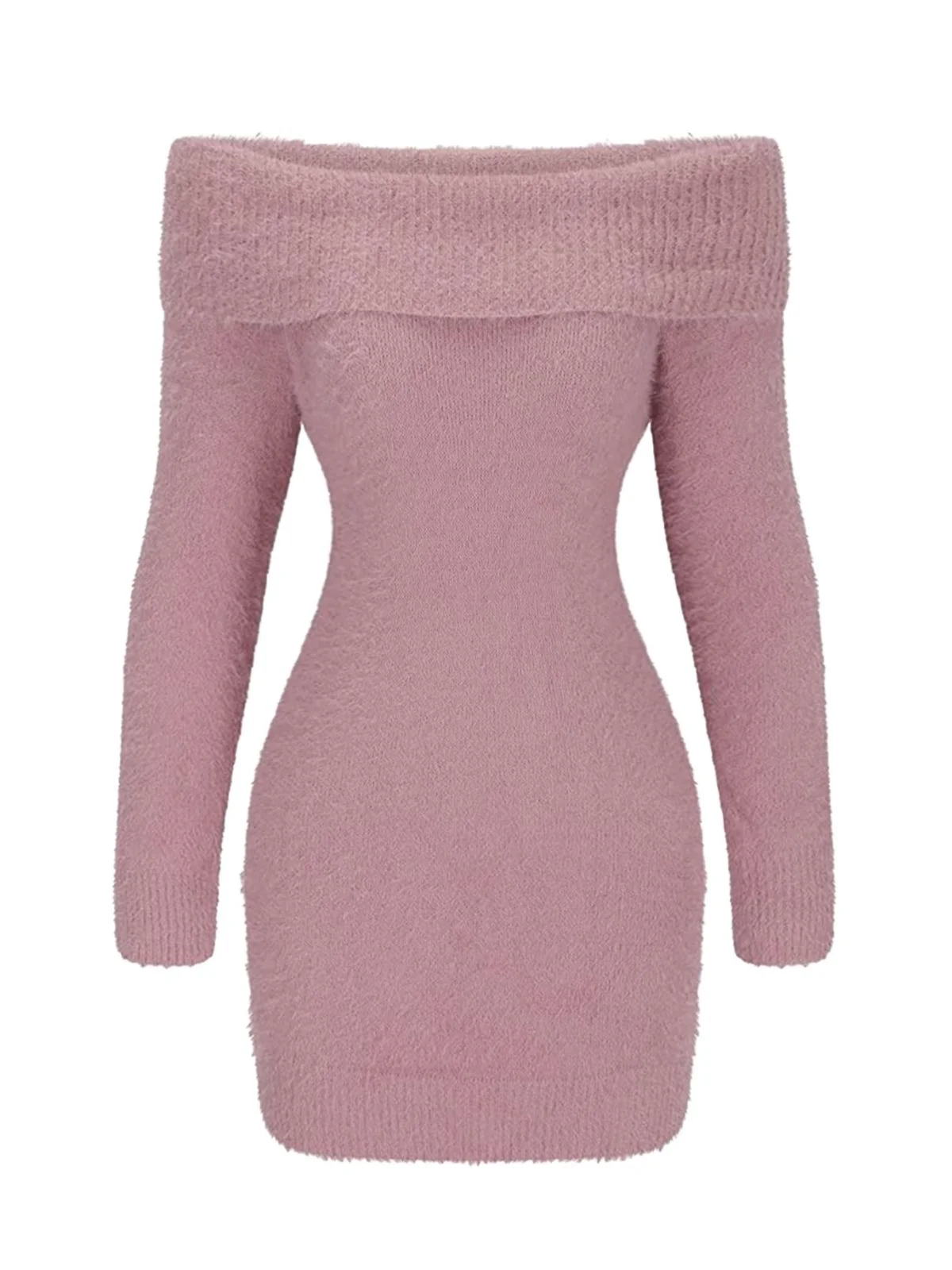 Robe à épaules dénudées manches longues en mohair des années 1980