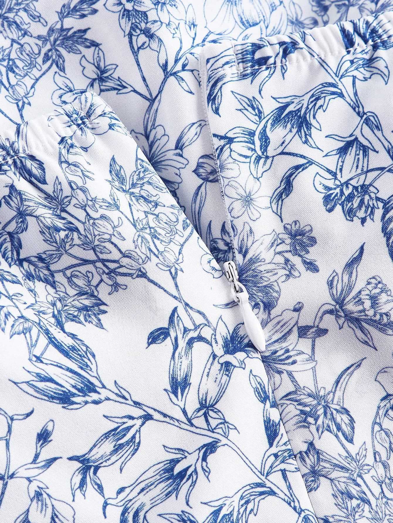 Robe à fleurs en porcelaine à volants et dos nu des années 1970 - Image 7