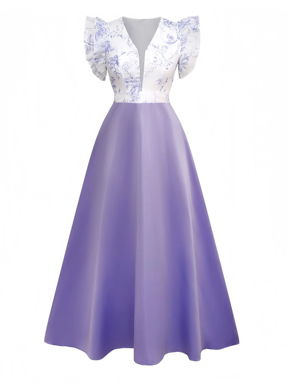 Robe à fleurs et manches volantées à col V années 1930 - Image 7