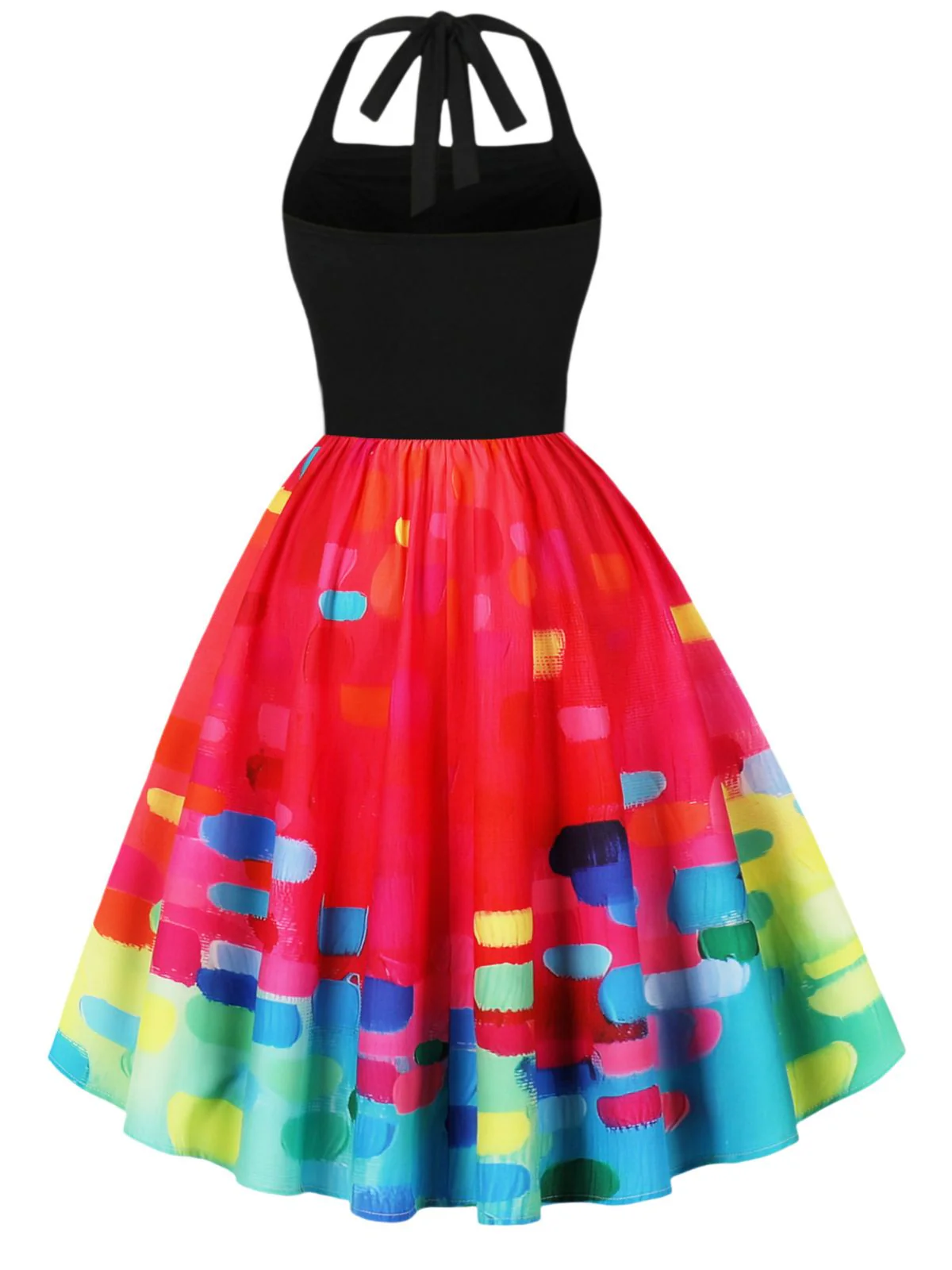 Robe à licou rouge à imprimés peintures psychédéliques années 1950 - Image 2
