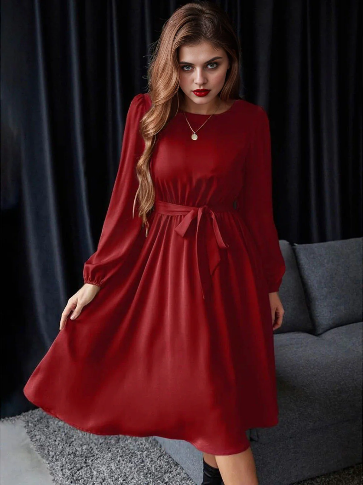 Robe à manches longues à lacets unie des années 1940 - Image 3