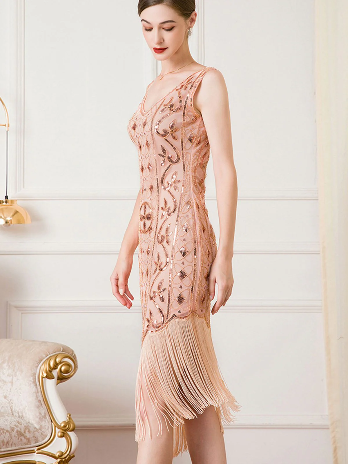 Robe à ourlet oblique à pampilles et paillettes Gatsby des années 1920 - Image 3