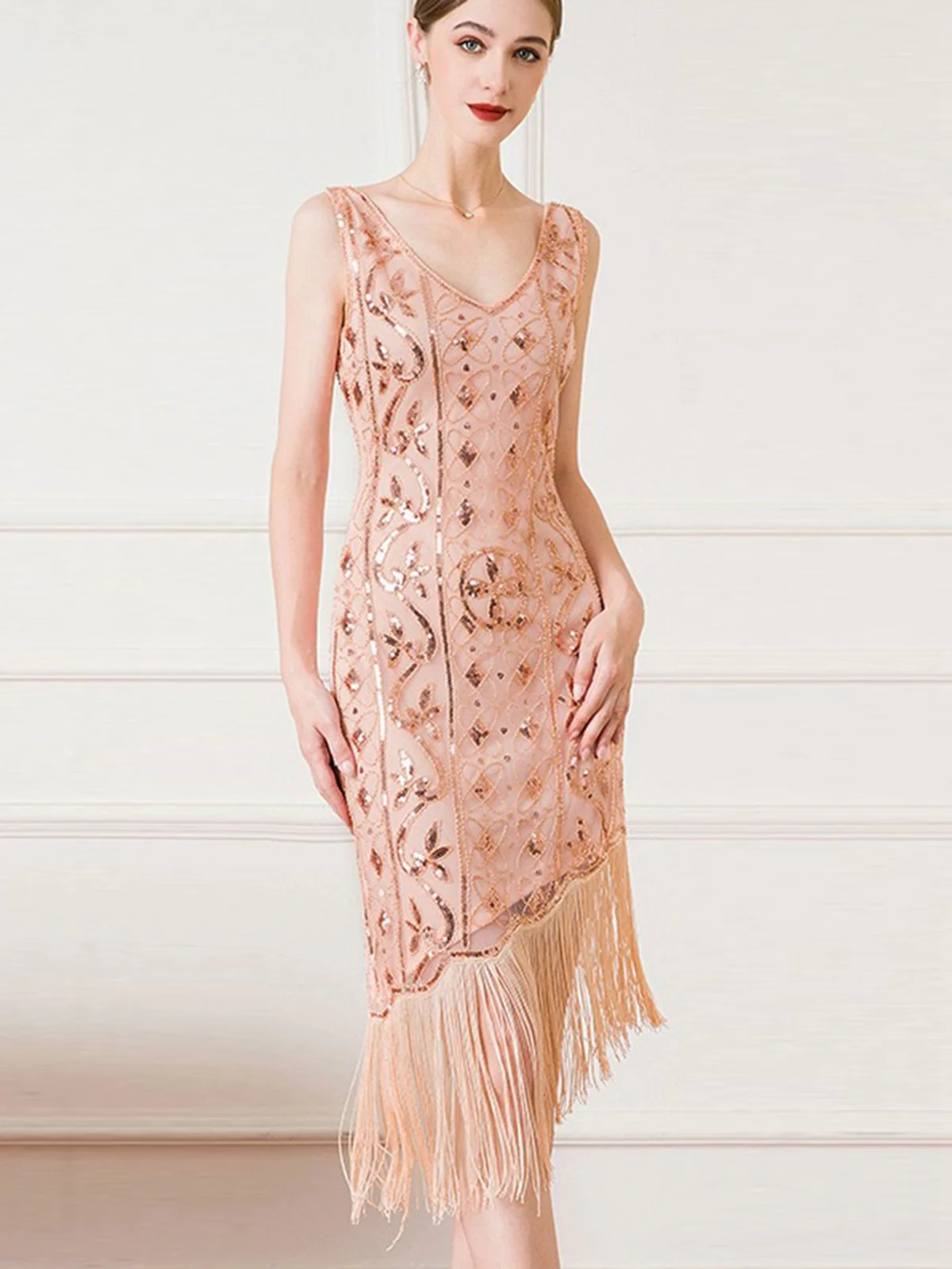 Robe à ourlet oblique à pampilles et paillettes Gatsby des années 1920 - Image 4