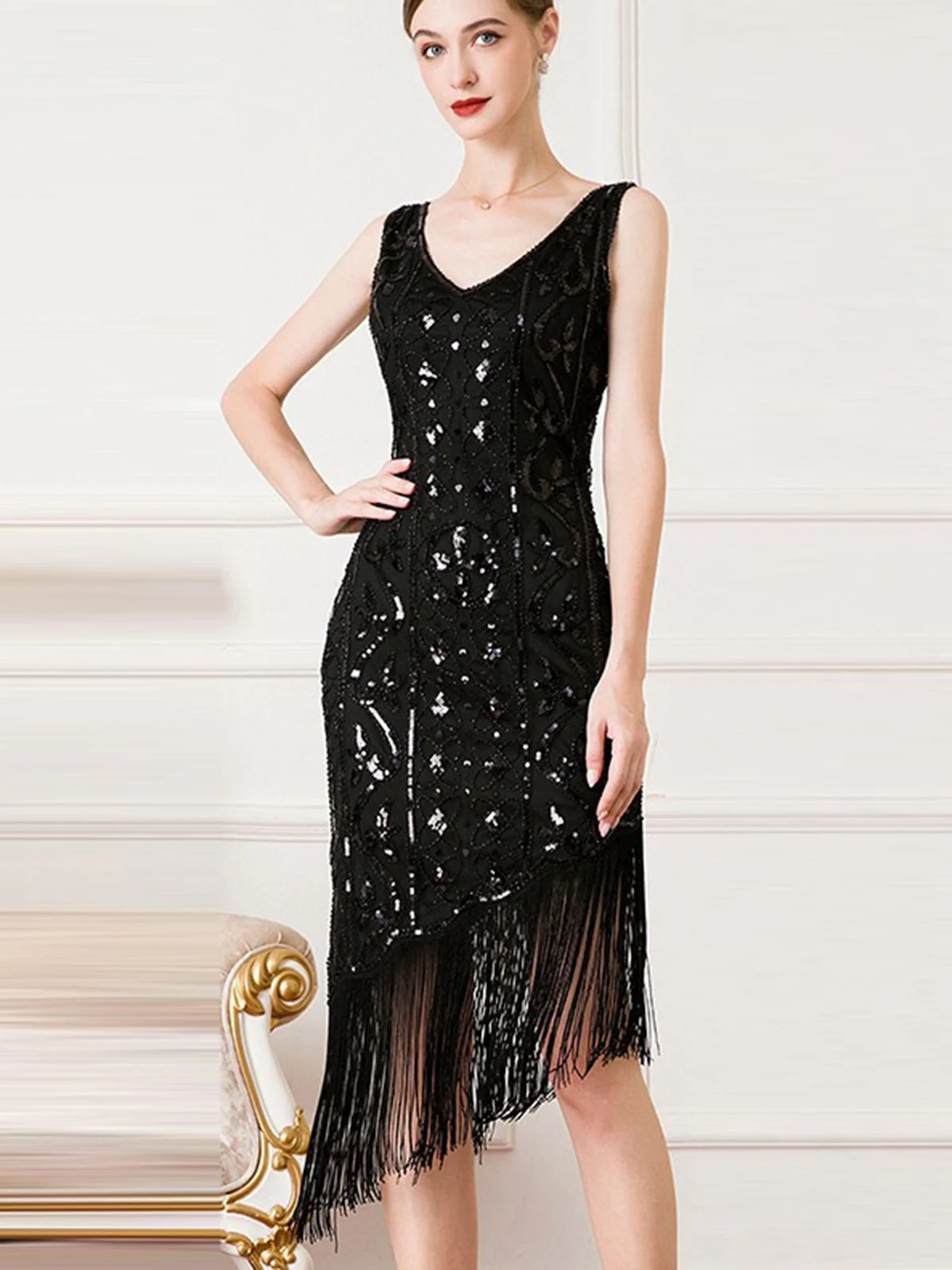 Robe à ourlet oblique à pampilles et paillettes Gatsby des années 1920 - Image 5