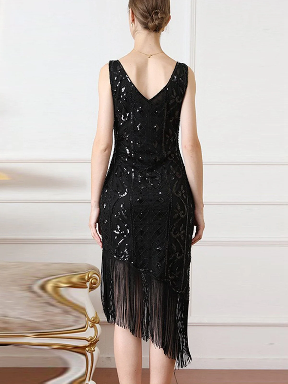 Robe à ourlet oblique à pampilles et paillettes Gatsby des années 1920 - Image 6