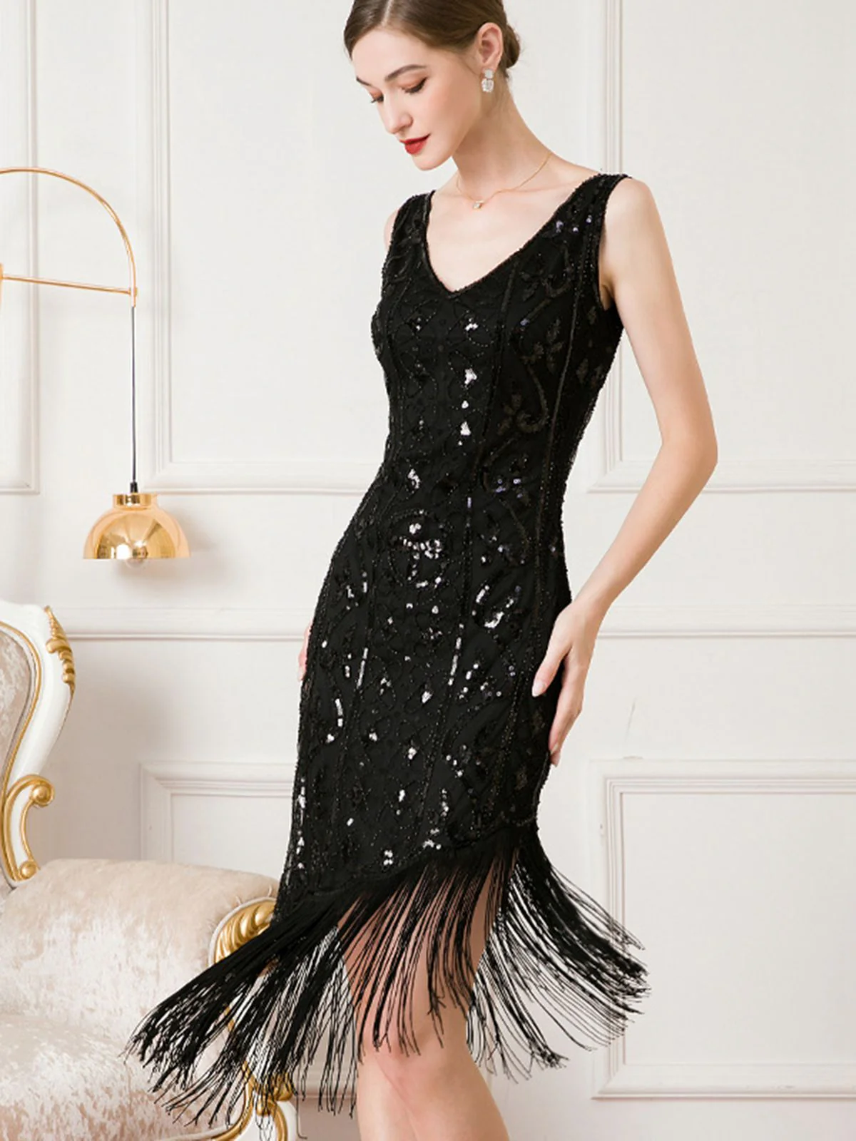 Robe à ourlet oblique à pampilles et paillettes Gatsby des années 1920 - Image 7