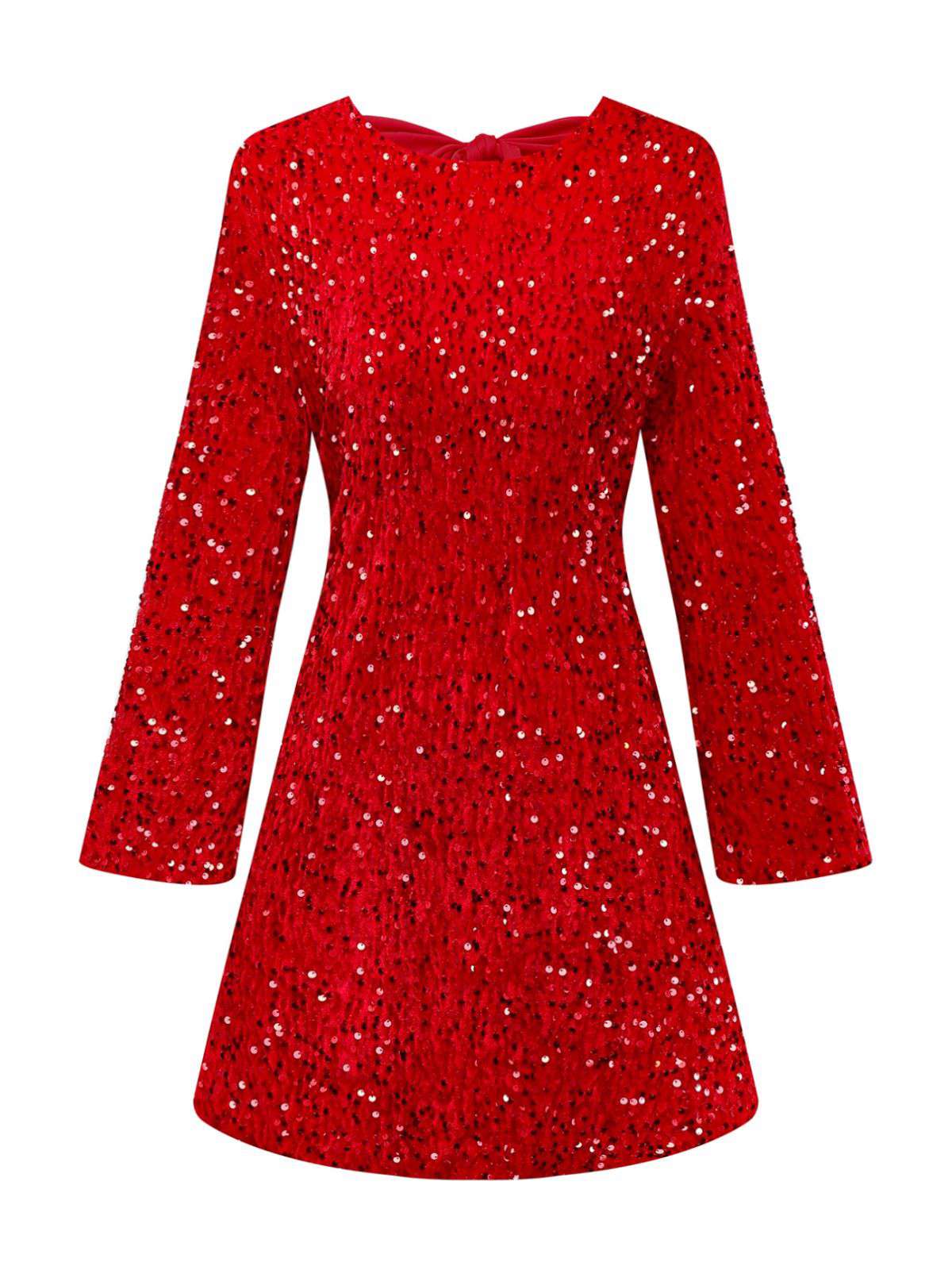 Robe à paillettes rouge manches longues col rond avec nœud des années 1960 - Image 2
