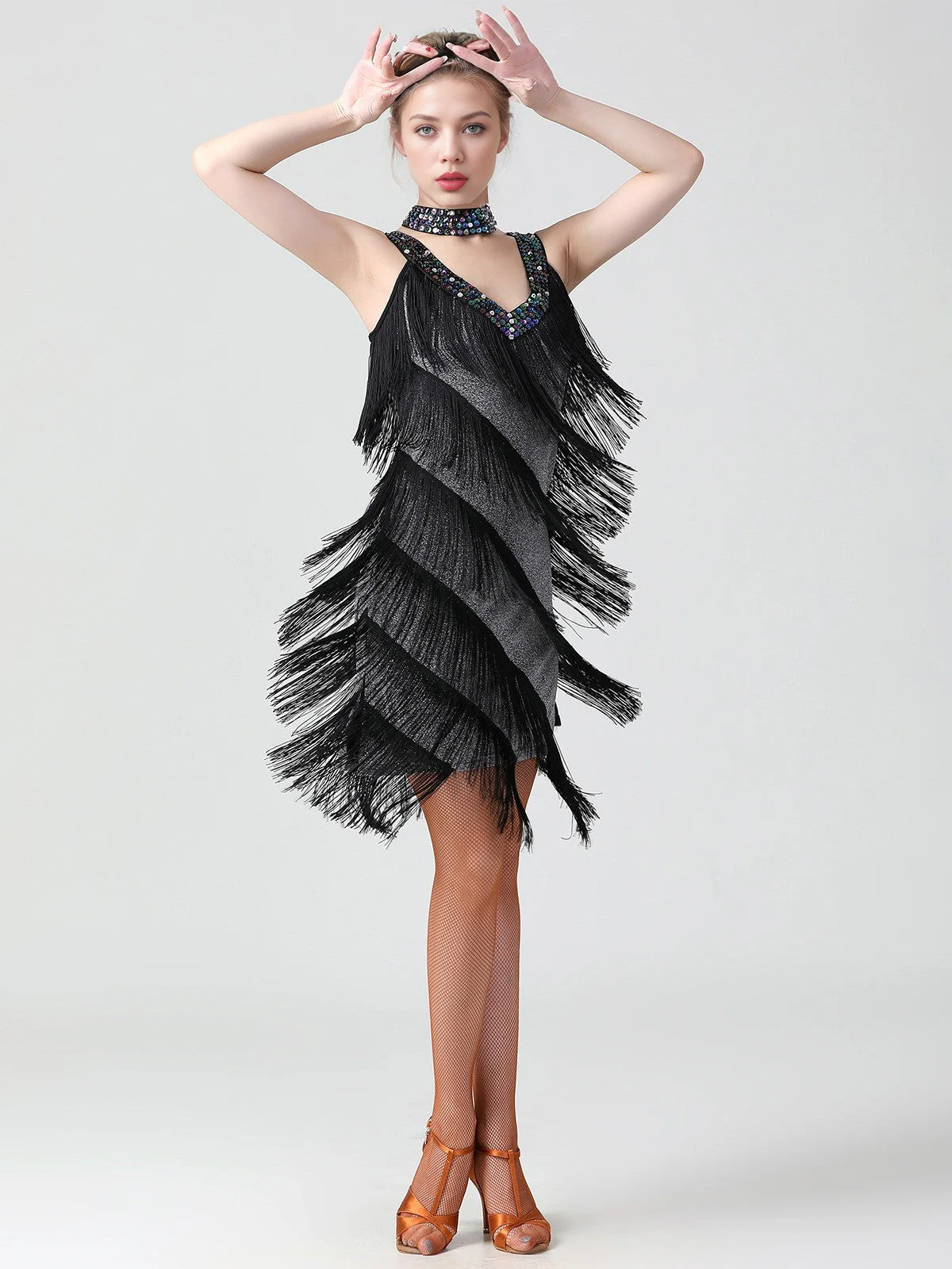 Robe à paillettes sans manches avec ourlet à franges des années 1920 - Image 10