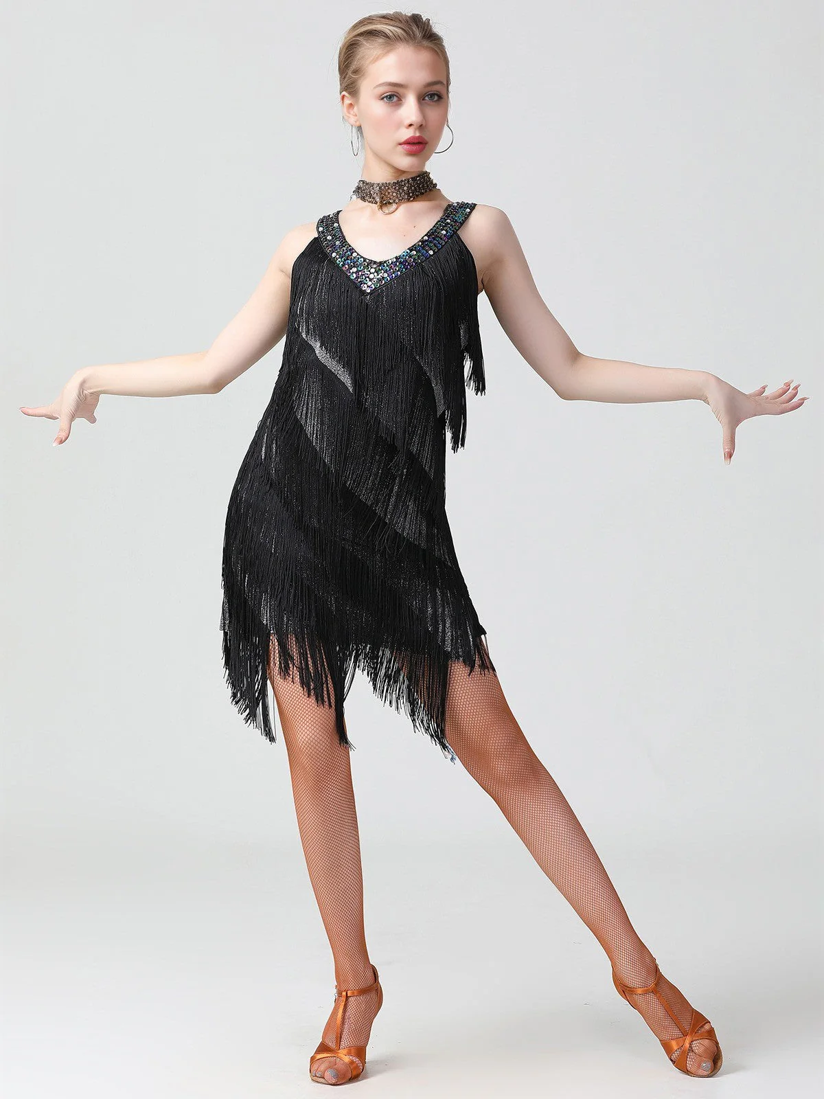 Robe à paillettes sans manches avec ourlet à franges des années 1920 - Image 11