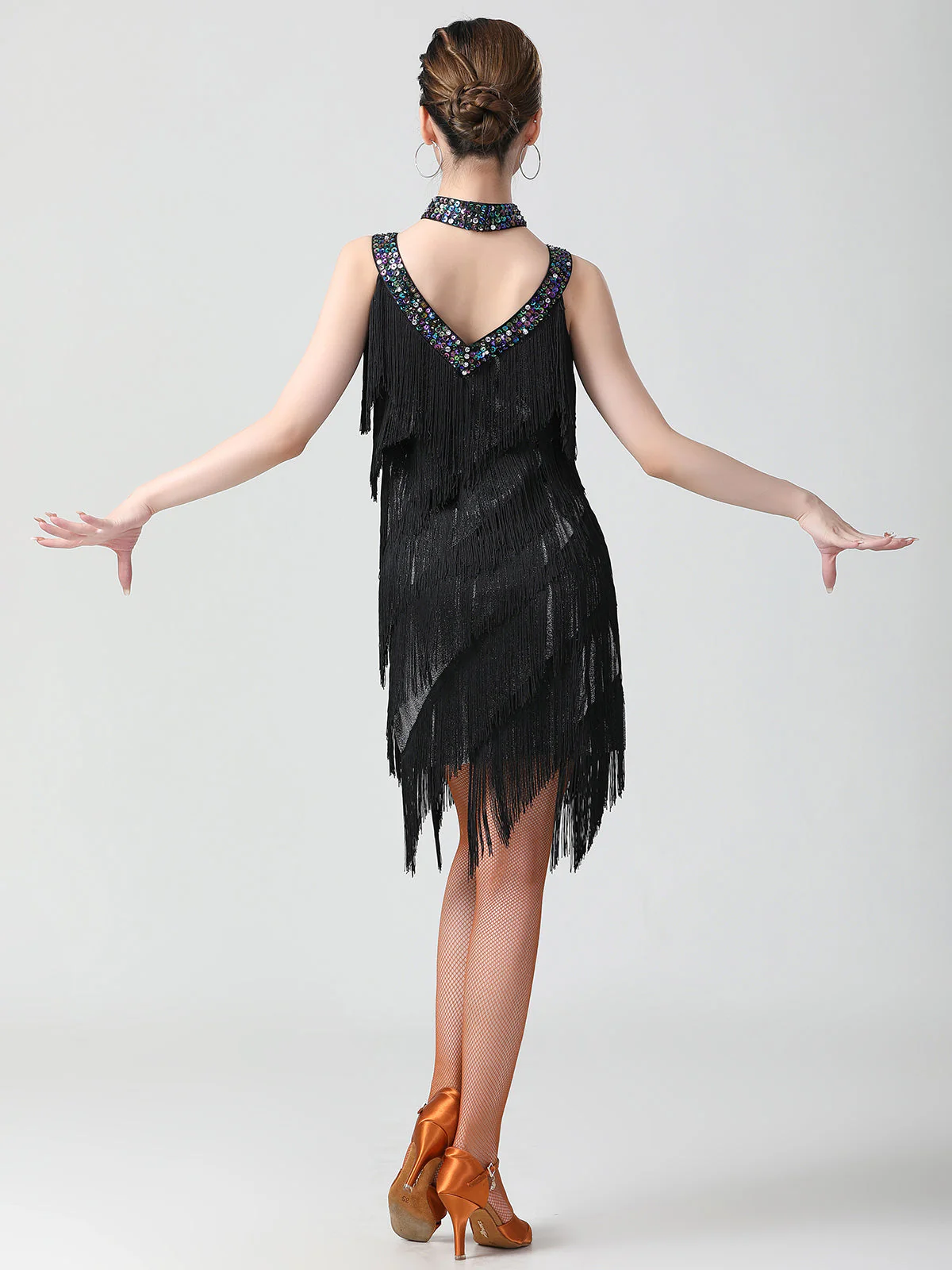 Robe à paillettes sans manches avec ourlet à franges des années 1920 - Image 12