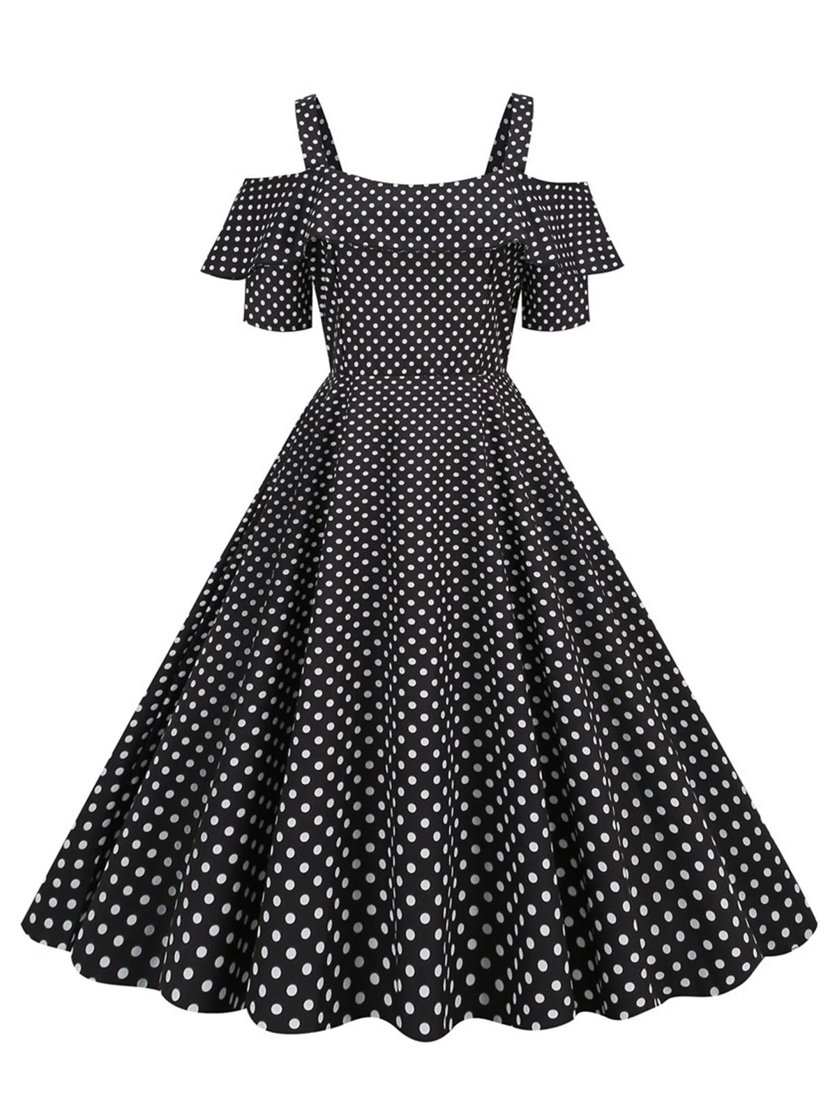 Robe à pois et épaules dénudées des années 1950 - Image 4