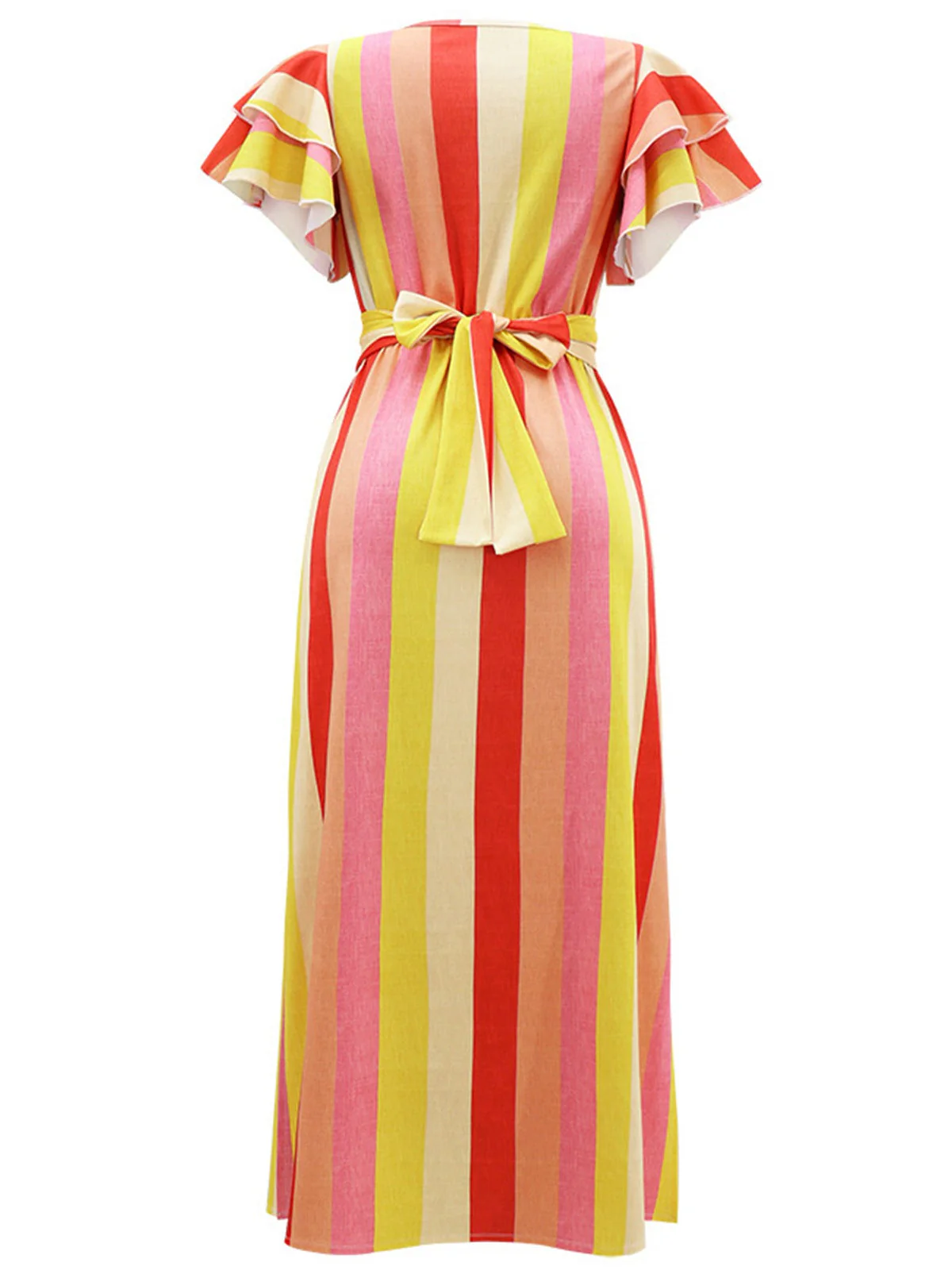 Robe à rayures romaines manches volants avec ceinture des années 1970 - Image 2