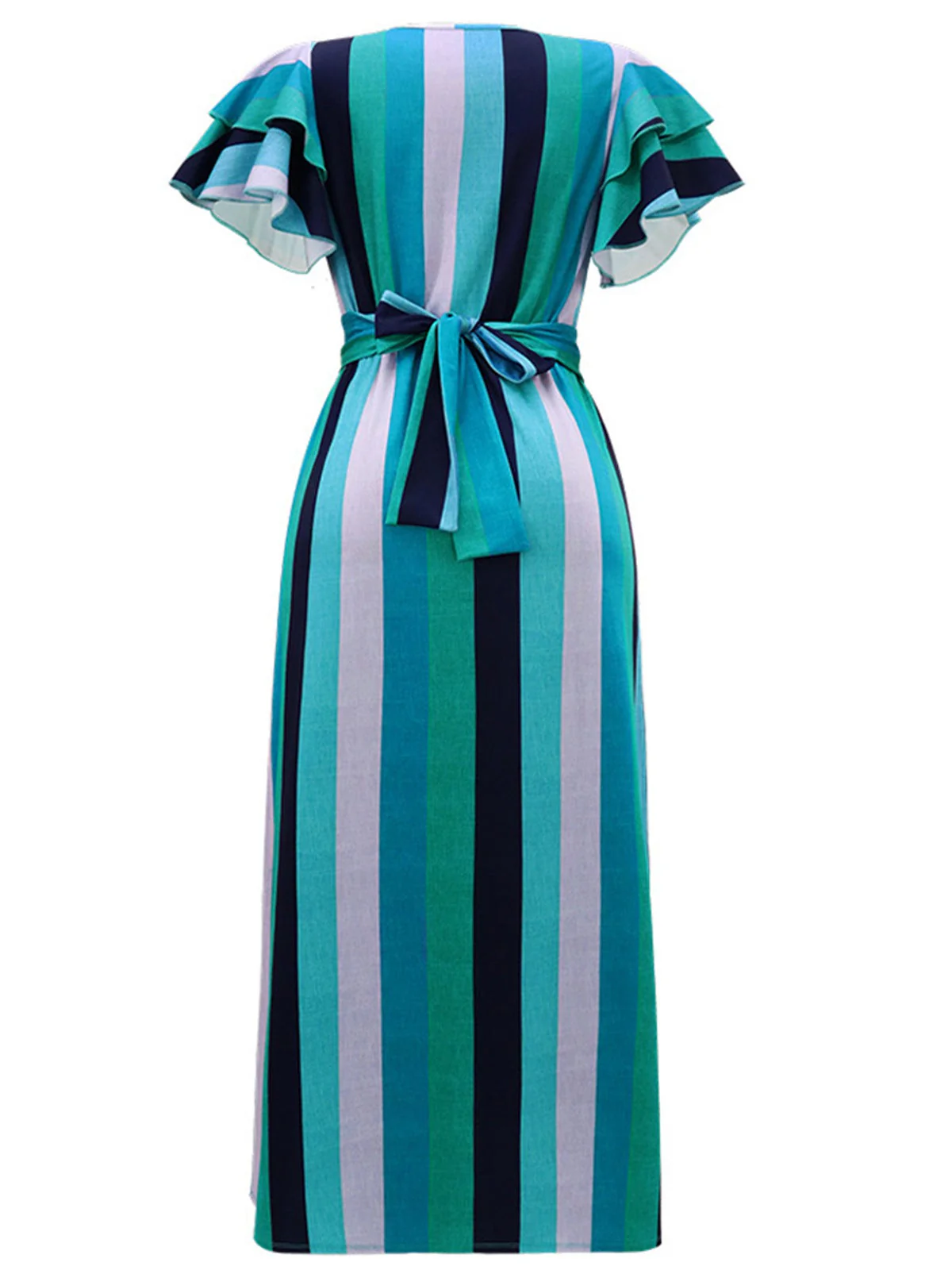 Robe à rayures romaines manches volants avec ceinture des années 1970 - Image 4