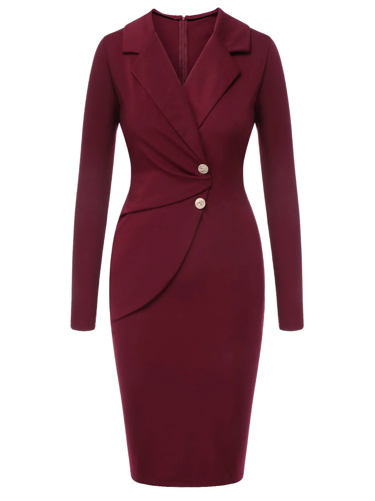 Robe à revers à manches longues unie rouge violacé des années 1940 - Image 2